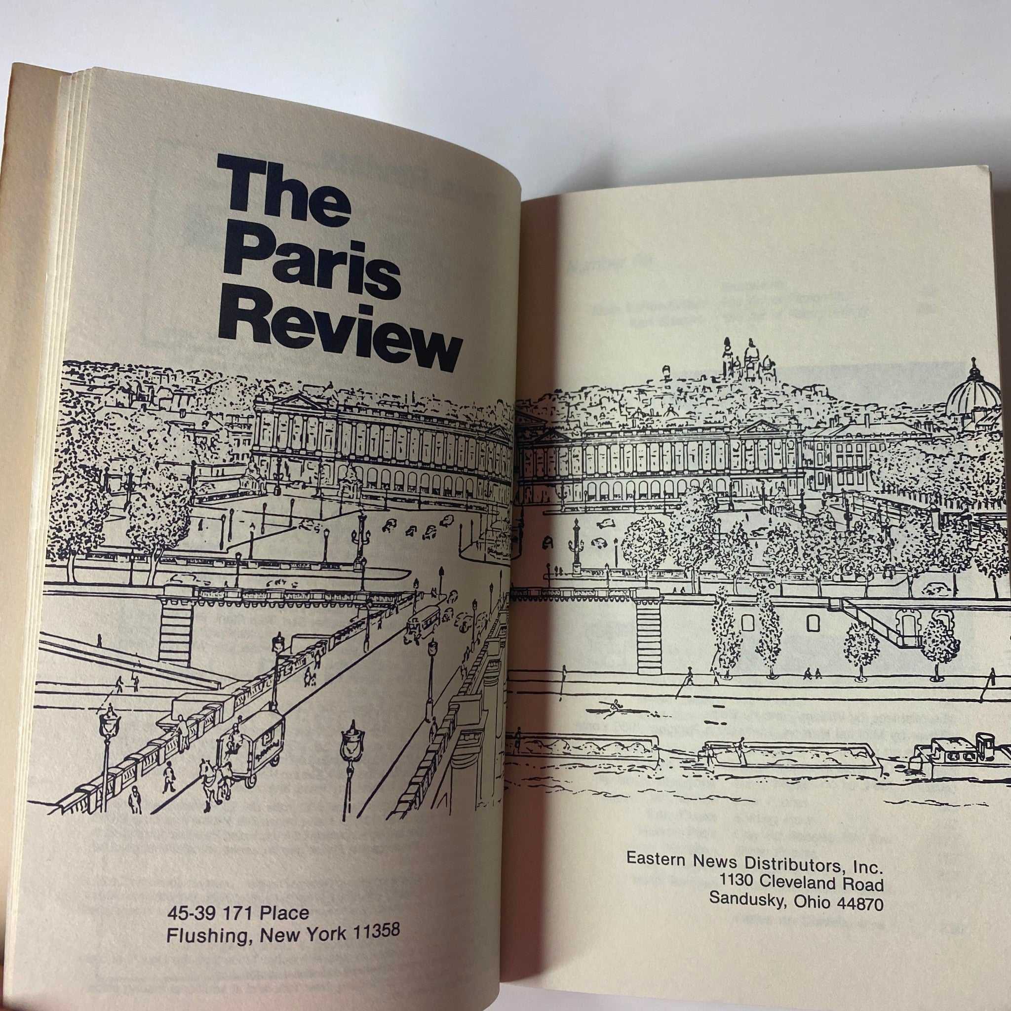 Interior view of The Paris Review Magazine Spring 1986 No. 99 showcasing the publication's layout and illustration.