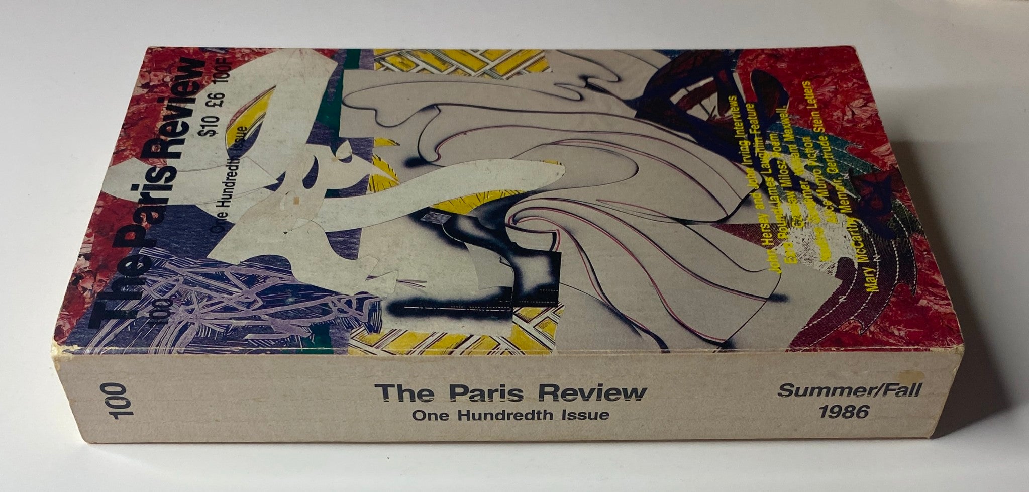 Spine view of The Paris Review Magazine Summer-Fall 1986 No. 100, displaying the title and details representing the one hundredth issue.