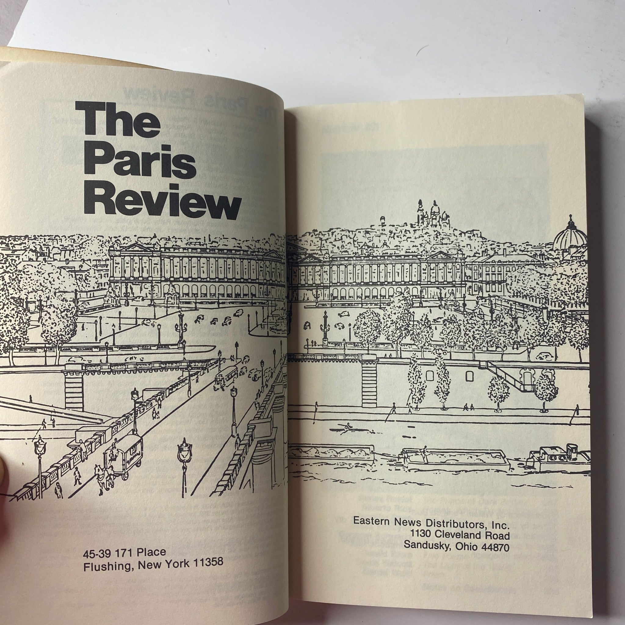 Interior page of The Paris Review Magazine Winter 1986 No. 101 displaying a black and white illustration of a landscape, showcasing the publication's artistic layout and design.