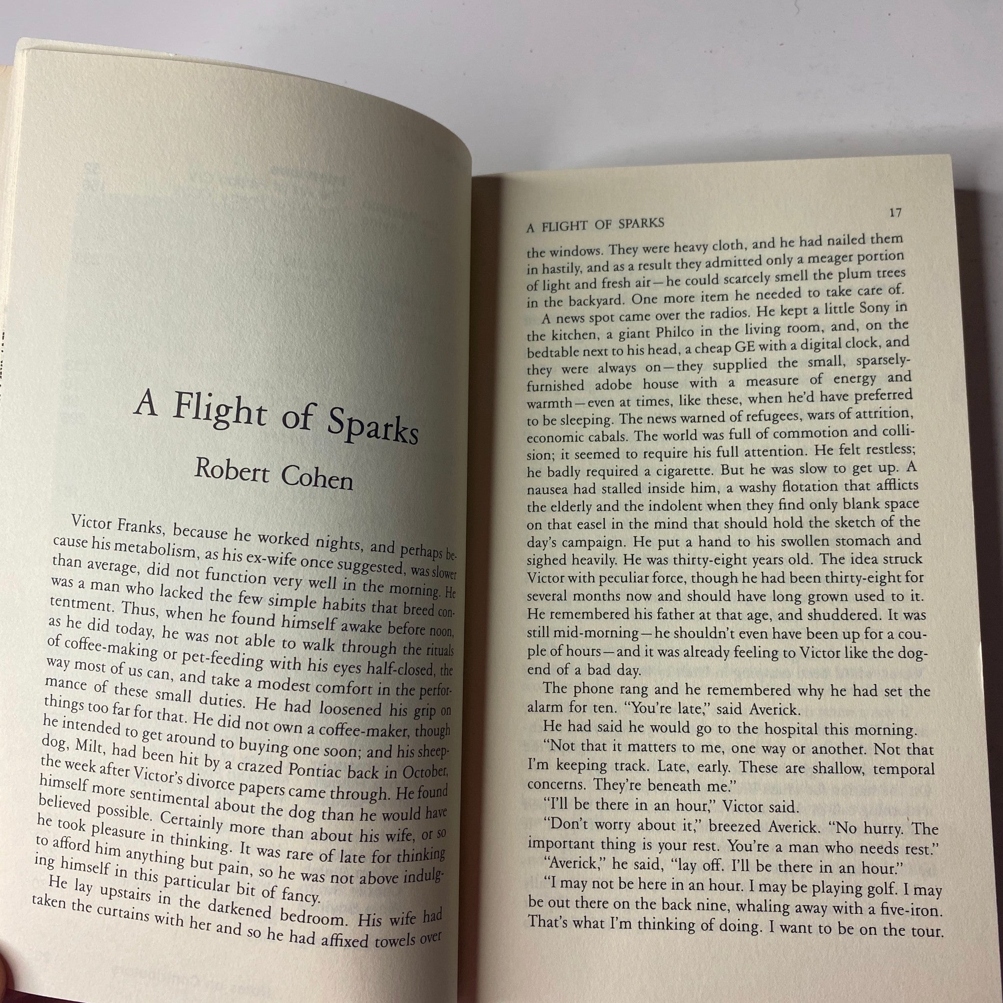 Page from The Paris Review Magazine Summer 1988 No. 107 featuring the short story 'A Flight of Sparks' by Robert Cohen.