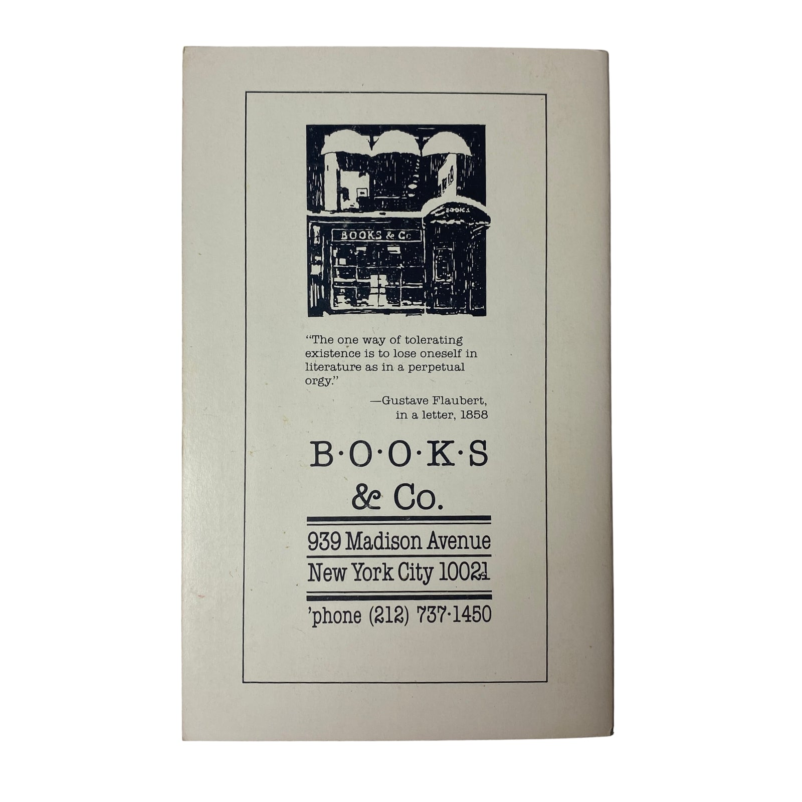 Back cover of The Paris Review Magazine Fall 1988 No. 108 featuring Books & Co. advertisement and contact details including address and phone number. This image highlights the publication's connection to literary culture.