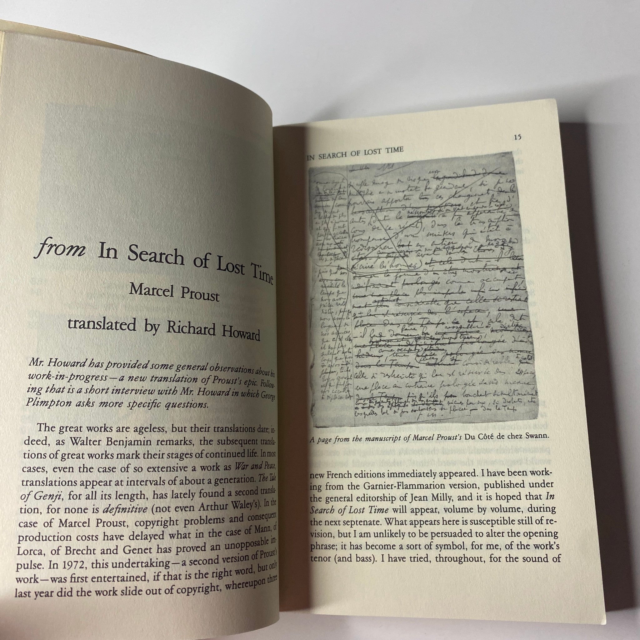 Page from The Paris Review Magazine Summer 1989 No. 111 featuring a segment from Marcel Proust's 'In Search of Lost Time', translated by Richard Howard.