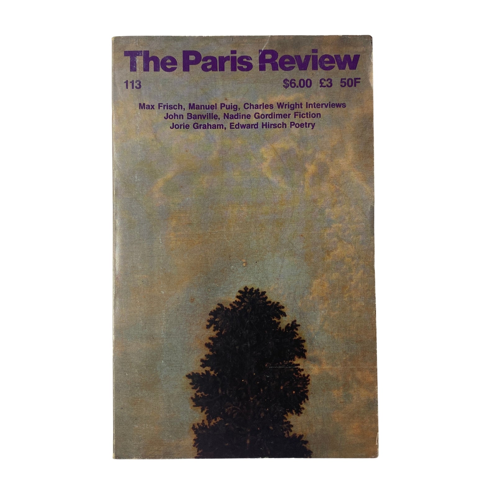The Paris Review Magazine Winter II 1989 No. 113 featuring interviews with Max Frisch, Manuel Puig, and Charles Wright on the cover, showing distinctive artwork.