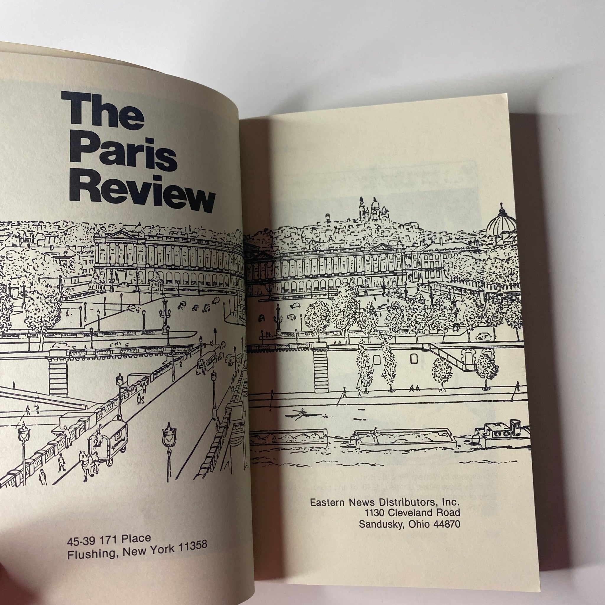 Interior page from The Paris Review Magazine Summer 1990 No. 115, featuring a drawing of a cityscape with architectural details and the publication information.