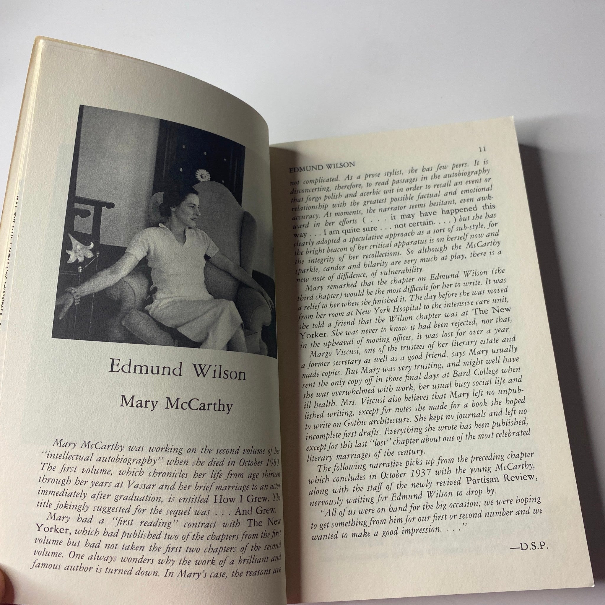 A page from The Paris Review Magazine Summer 1991 No. 119 featuring a black and white photo of Edmund Wilson with text by Mary McCarthy in very good condition, showcasing literary insights.
