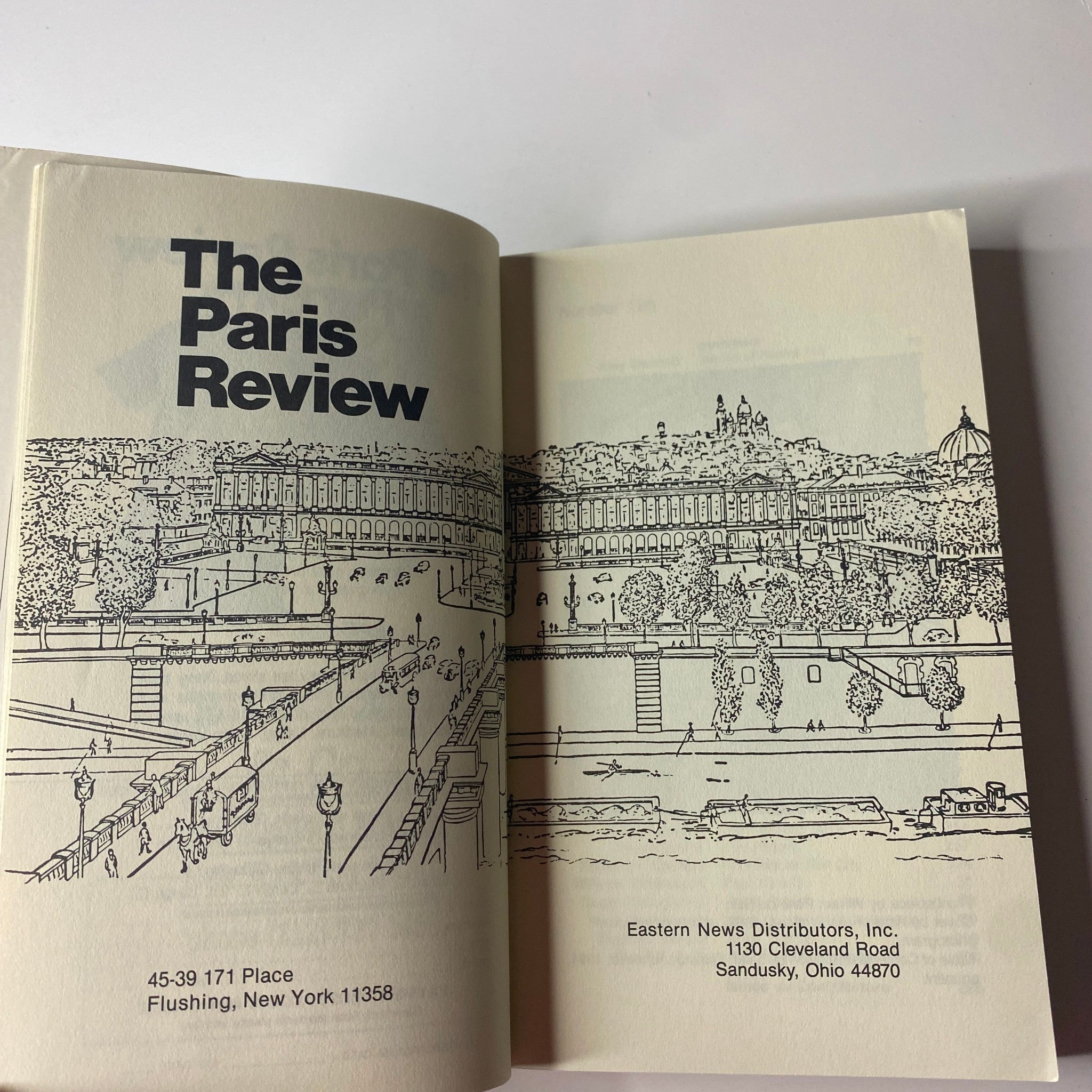Interior page of The Paris Review Magazine Spring 1993 No. 126 displaying the title header and illustration of the publication's location.
