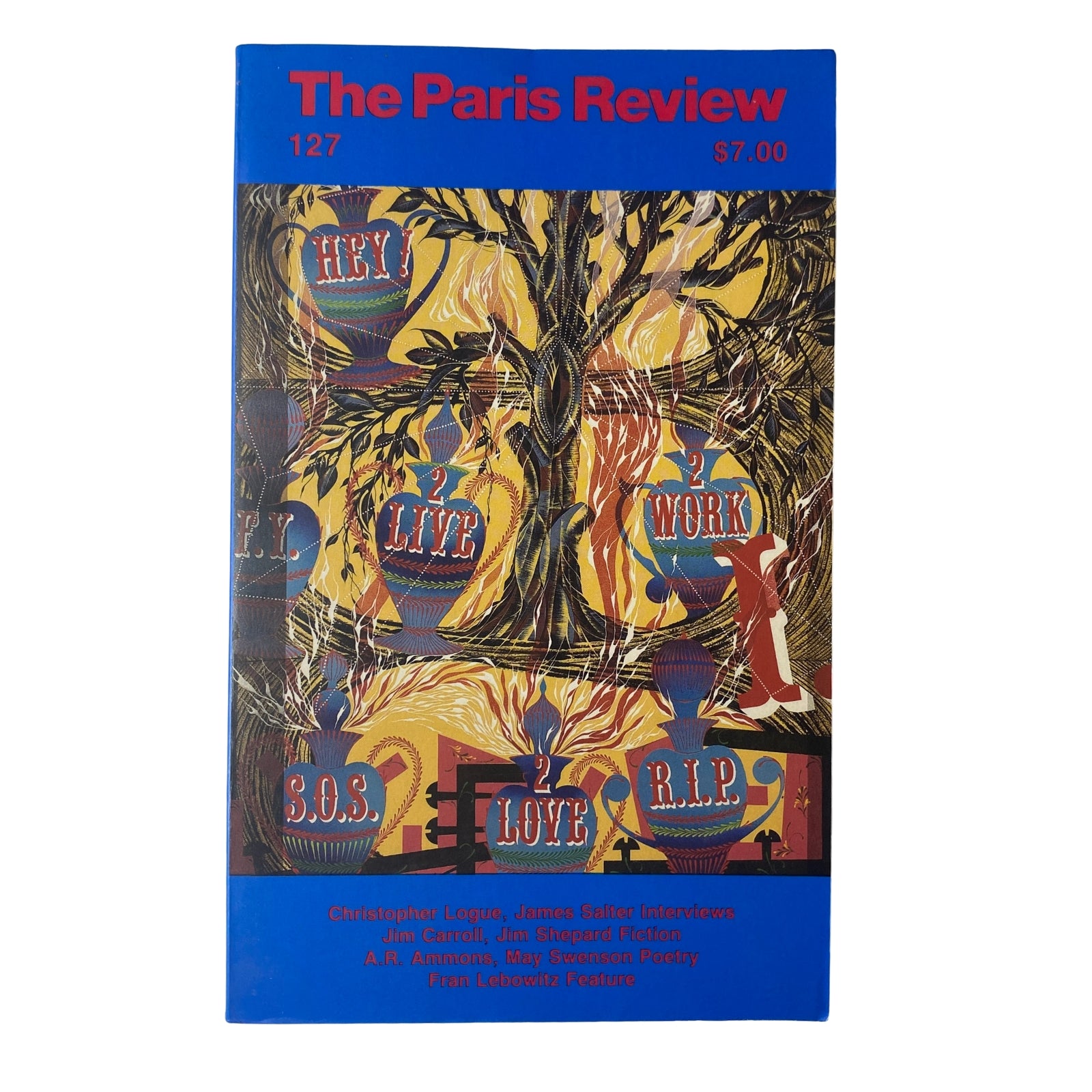 The Paris Review Magazine Summer 1993 No. 127 featuring vibrant cover art of urns and trees, illustrated by Lari Pittman, priced at $7.00.