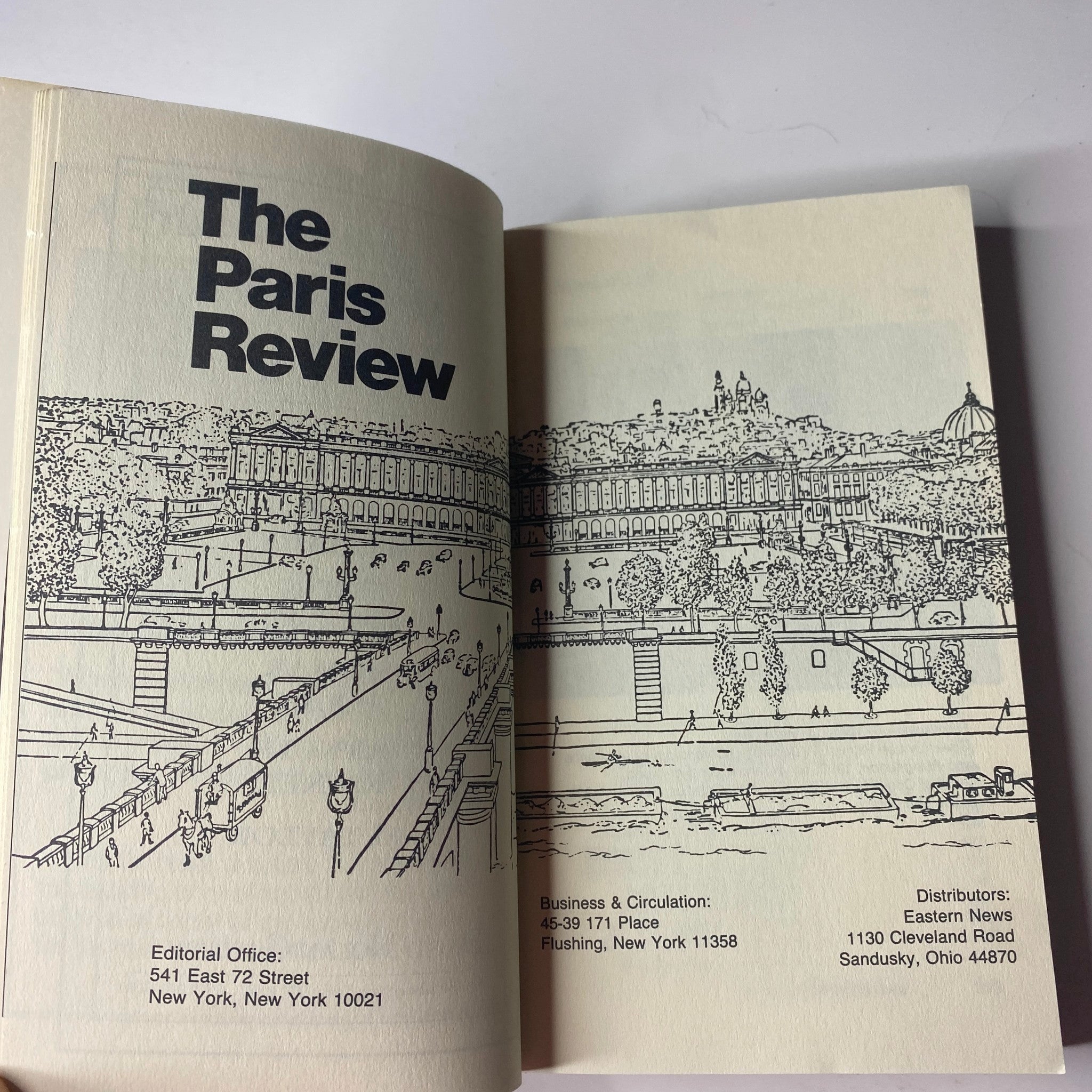 The interior page of The Paris Review Magazine Summer 1993 No. 127 displaying the magazine's title and an illustration of a landscape.