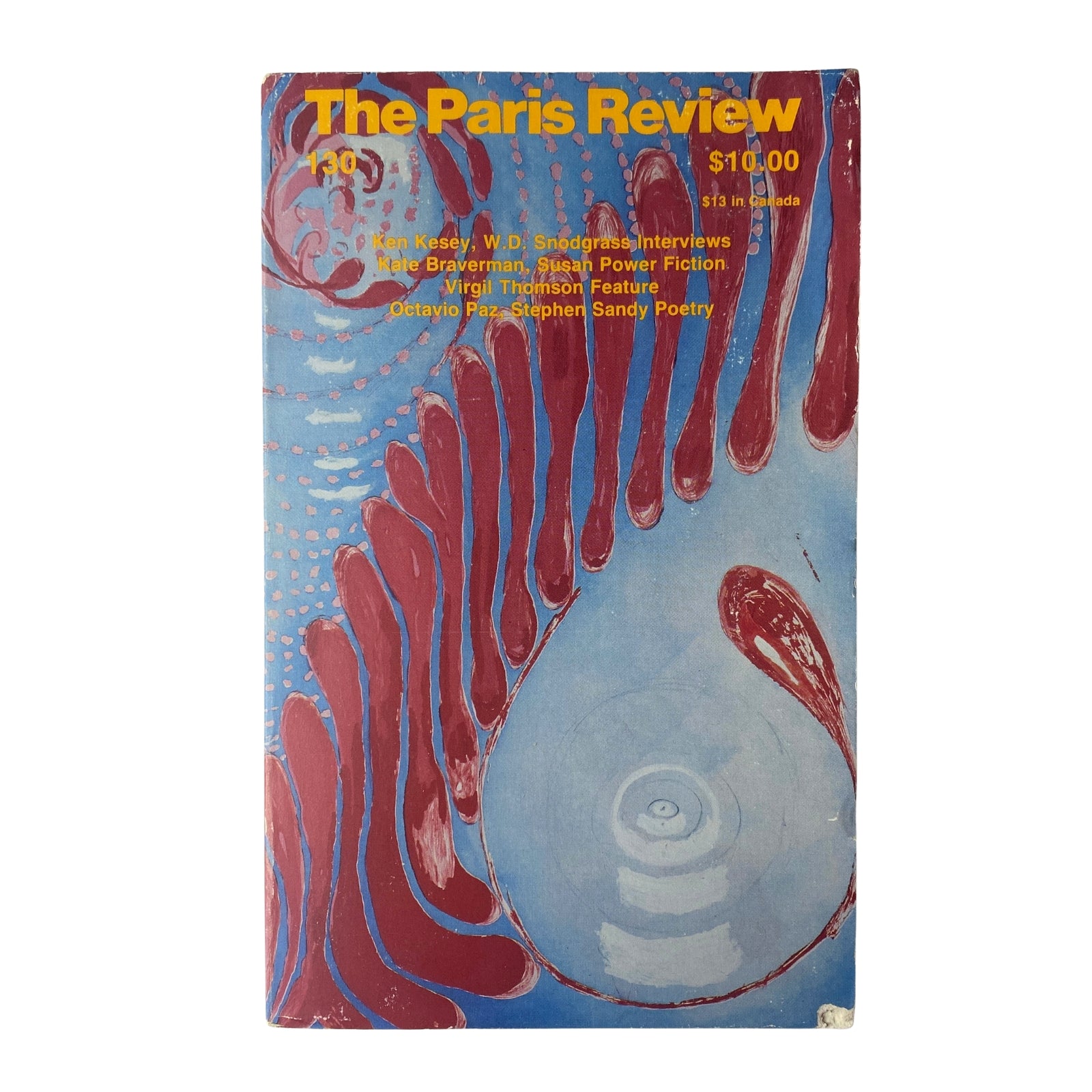 Cover of The Paris Review Magazine Spring 1994 No. 130 featuring artwork with vibrant abstract designs. Highlights interviews with Ken Kesey and W.D. Snodgrass, plus poetry and fiction contributions by Kate Braverman and Susan Power.