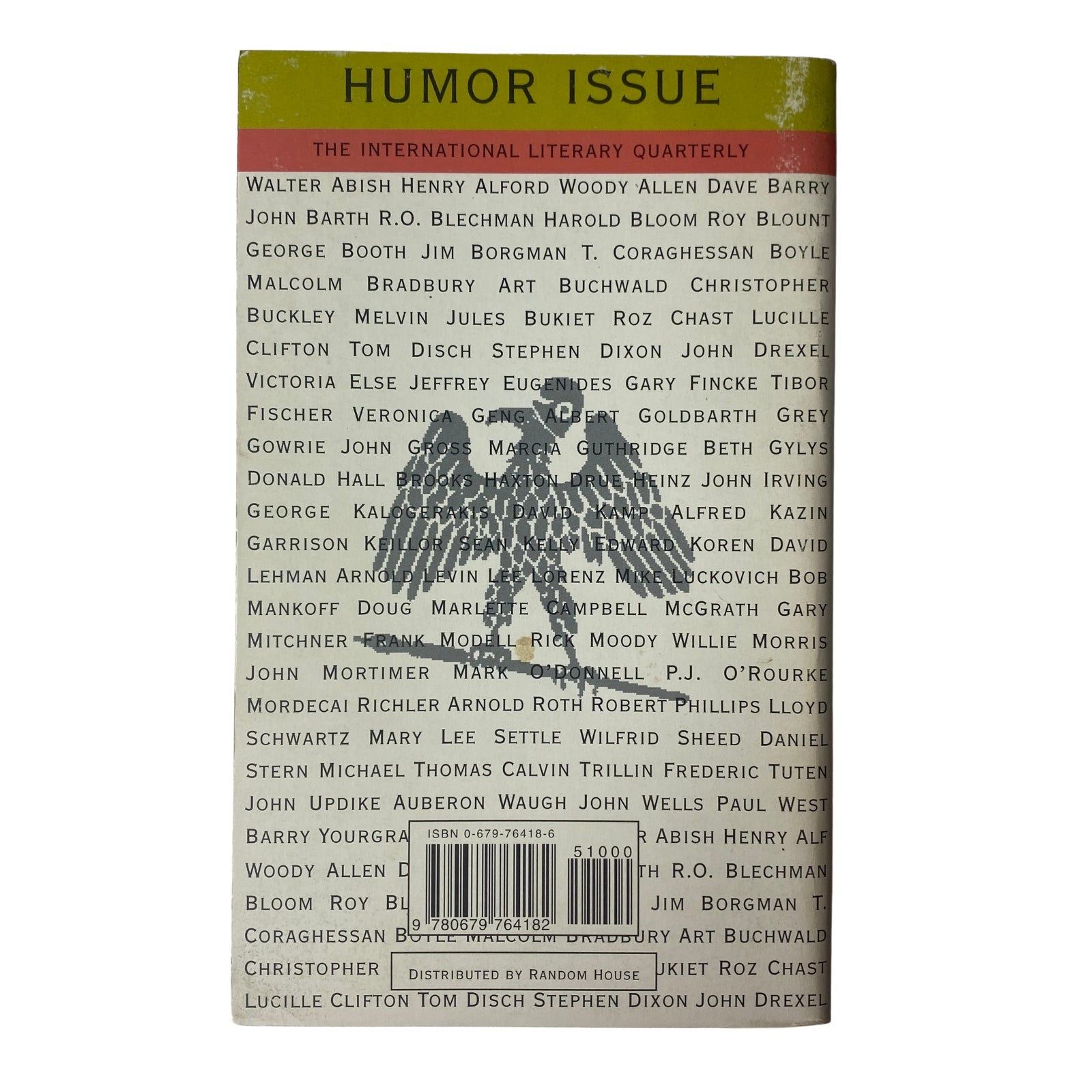 The back cover of The Paris Review Magazine Fall 1995 No. 136, advertising the humor issue with a list of notable contributors and literary highlights.