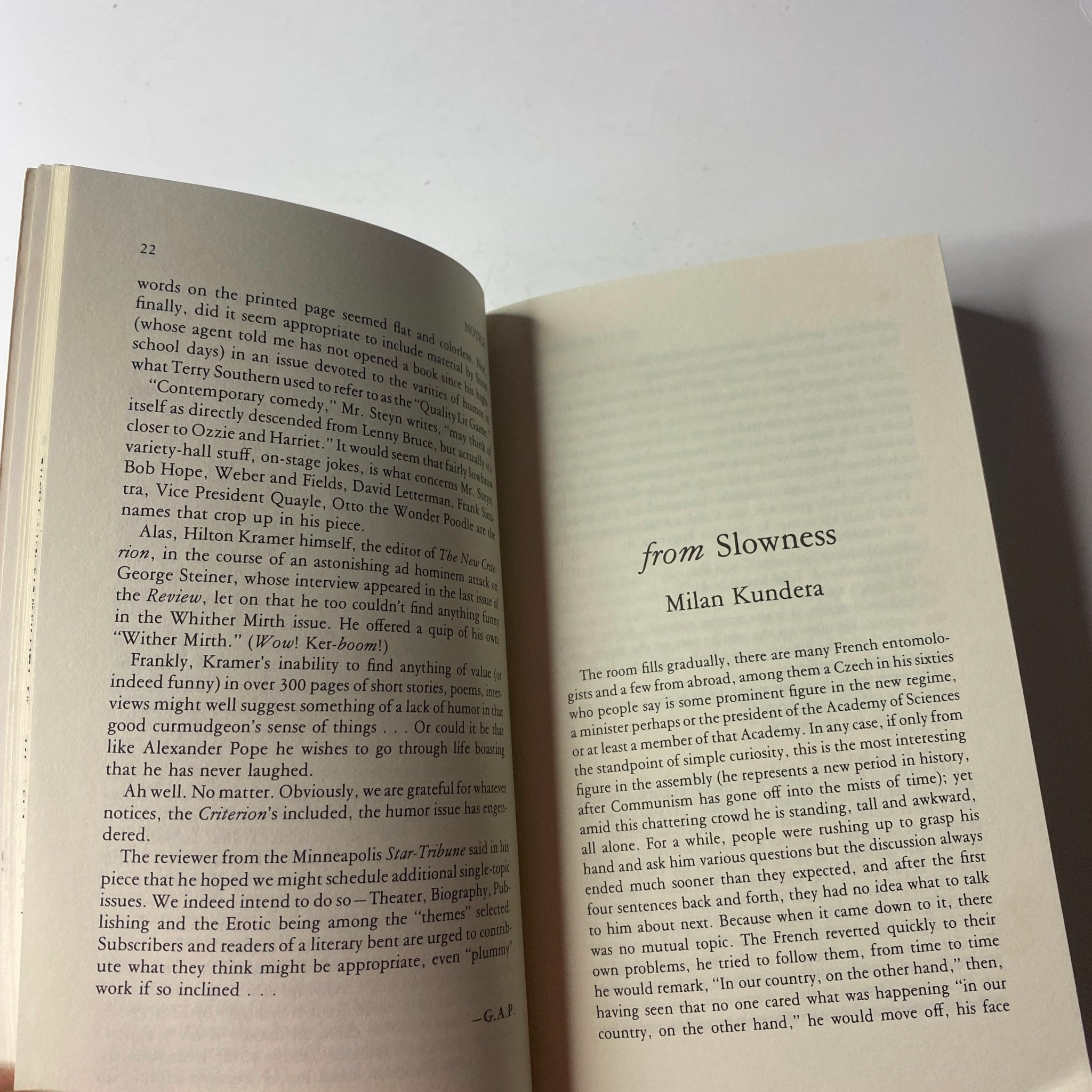 Page featuring 'from Slowness' by Milan Kundera in The Paris Review Magazine Spring 1996 No. 138, emphasizing the literary content of this vintage publication.