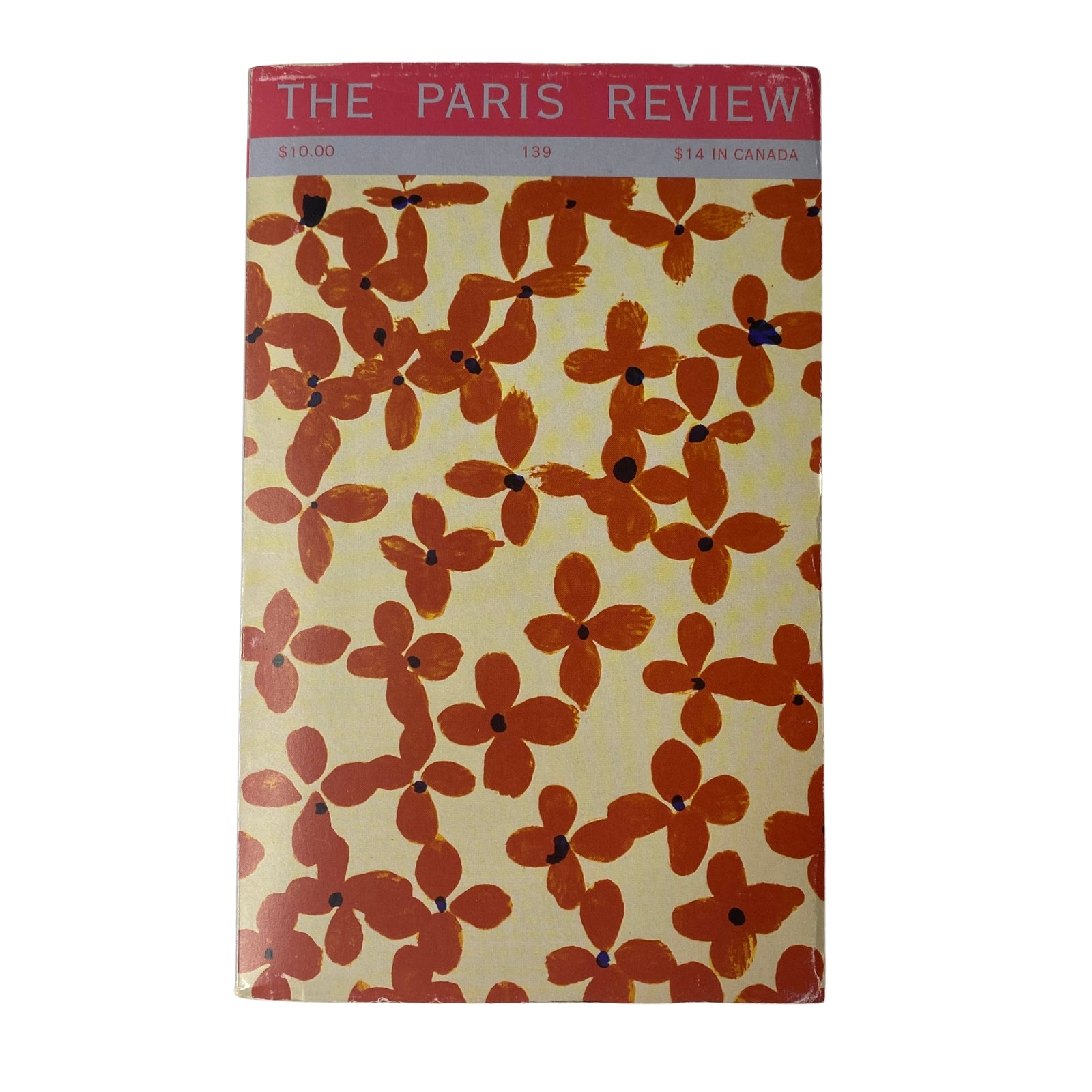 Cover of The Paris Review Magazine Summer 1996 No. 139 John Hopkins featuring vibrant floral patterns.