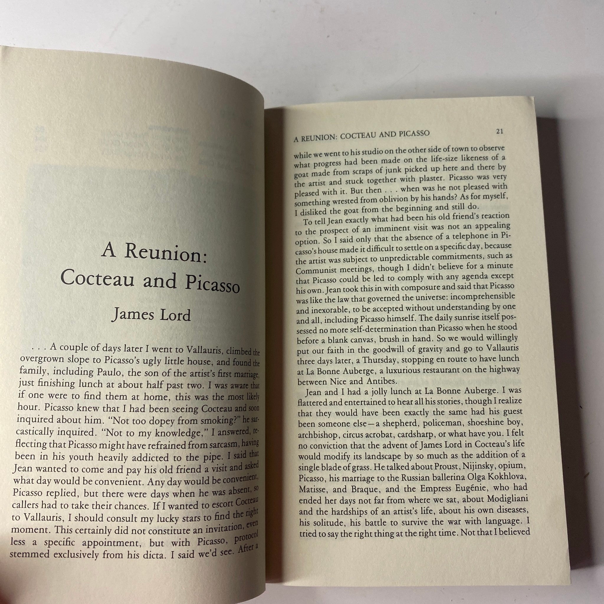 Page from The Paris Review Magazine Summer 1996 No. 139 featuring 'A Reunion: Cocteau and Picasso' by James Lord.
