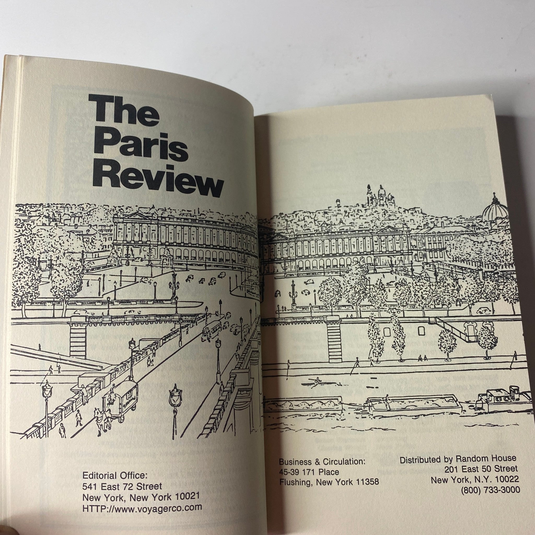 Inside cover of The Paris Review Magazine Winter 1996 No. 141 featuring editorial office details and illustration.
