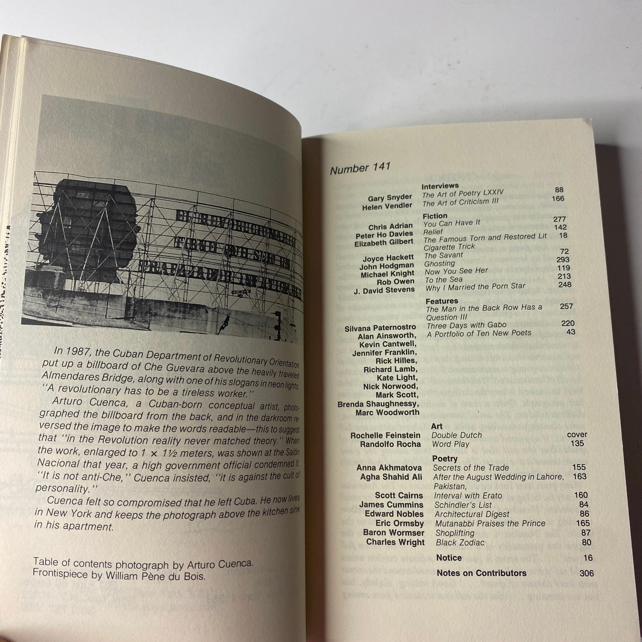 Table of contents page from The Paris Review Magazine Winter 1996 No. 141 displaying article titles and contributors.