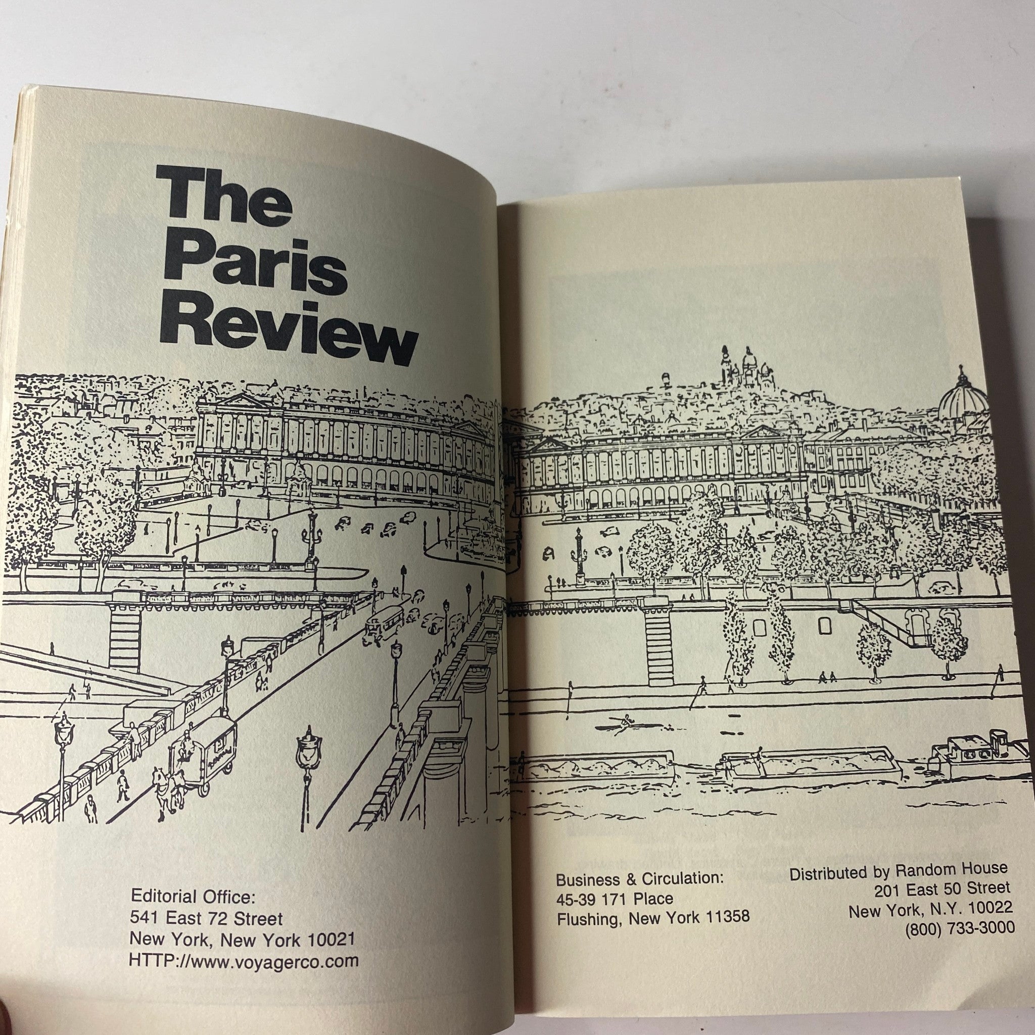 Inside page of The Paris Review Magazine Fall 1997 No. 144 displaying the editorial office details and distribution information.