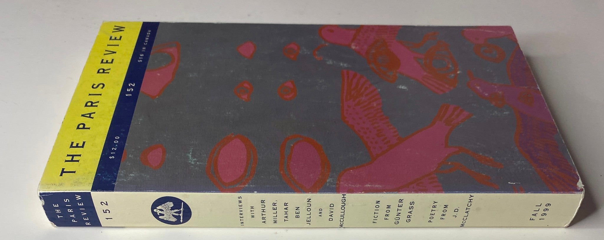 Side view of The Paris Review Magazine, Fall 1999, No. 152 showcasing its unique cover design and dimensions.