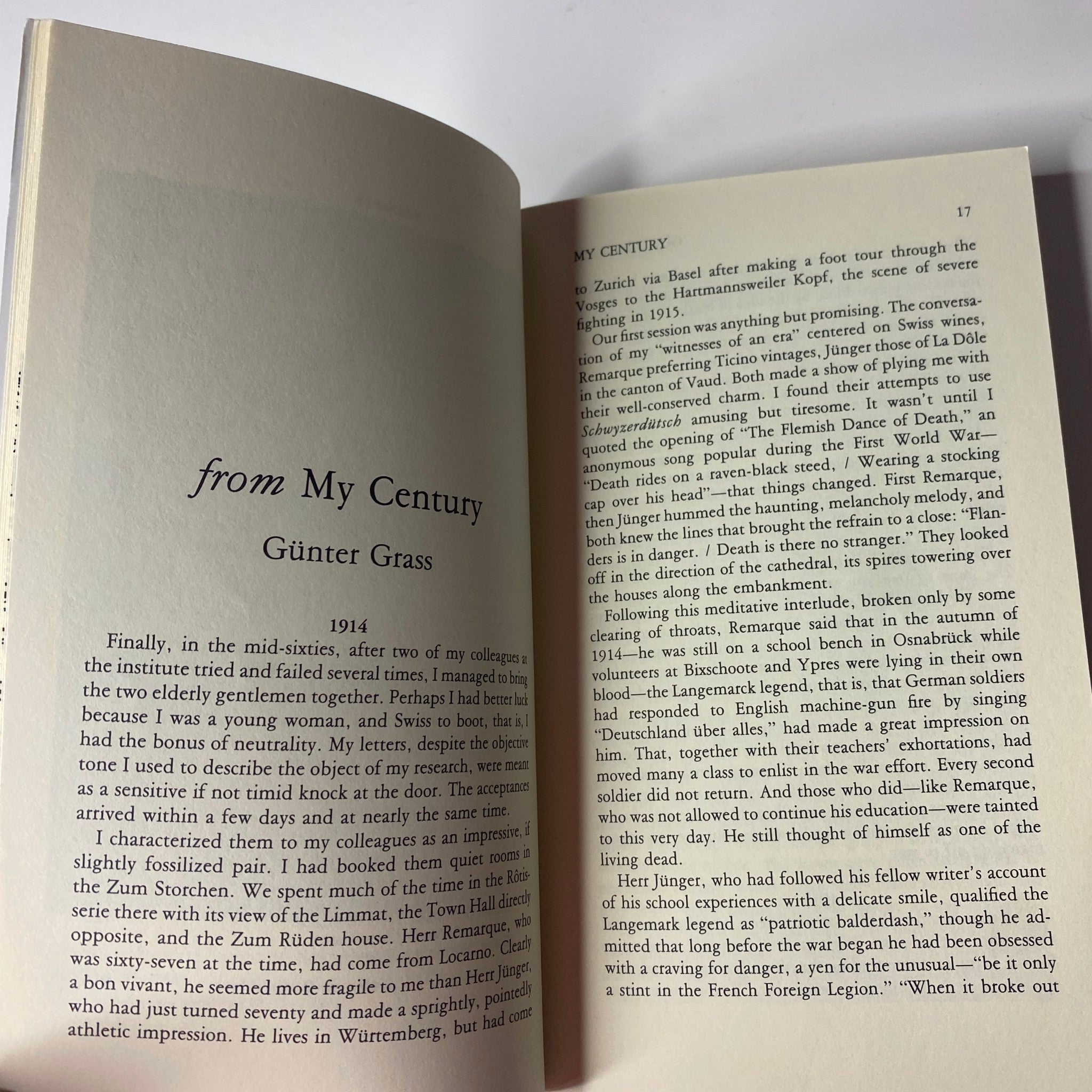 Inside page of The Paris Review Magazine Fall 1999 No. 152 Richard Brown Baker showcasing an excerpt from Günter Grass's work titled 'My Century'.