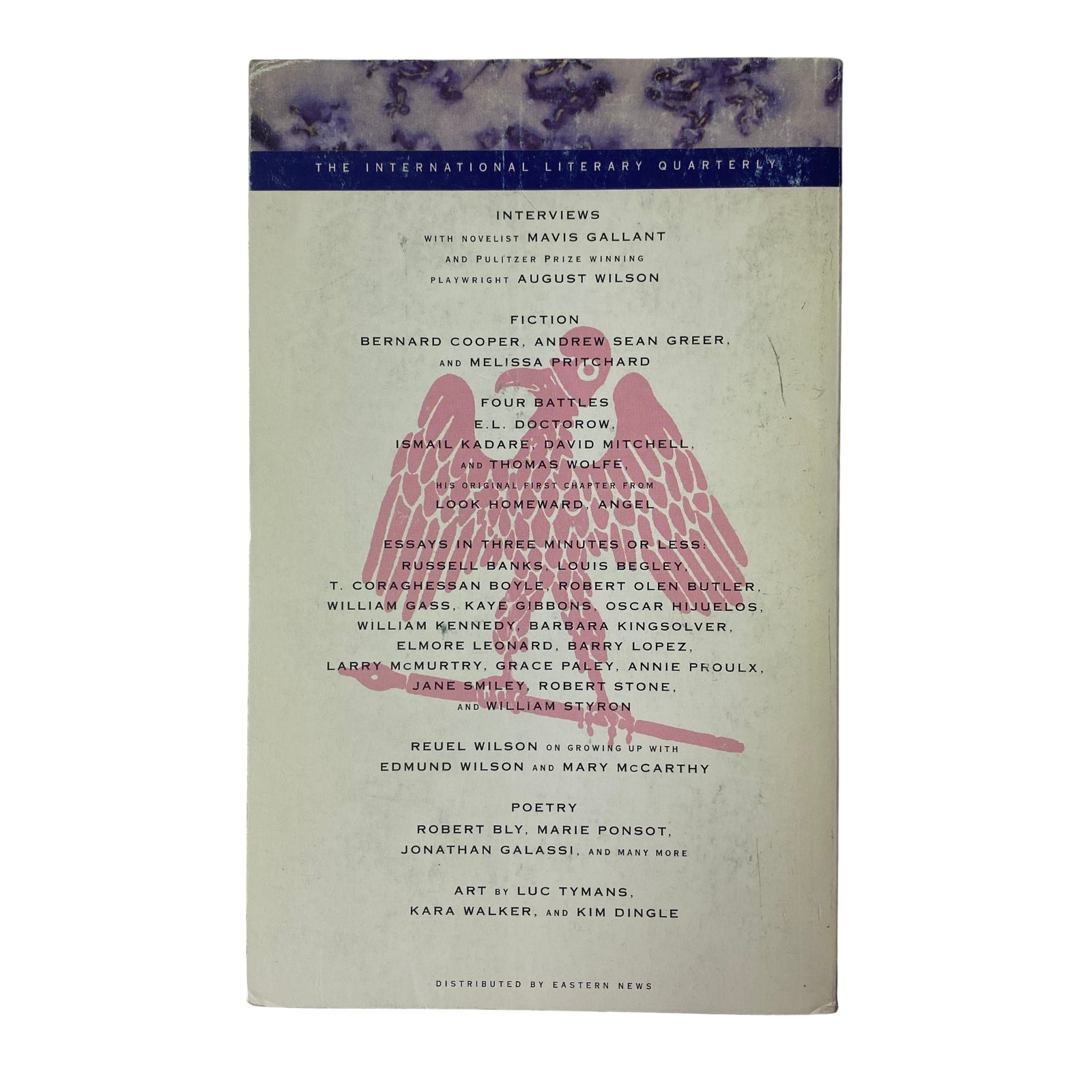 Back cover of The Paris Review Magazine Winter 1999-2000 No. 153 highlighting the magazine's literary contributions and artwork.