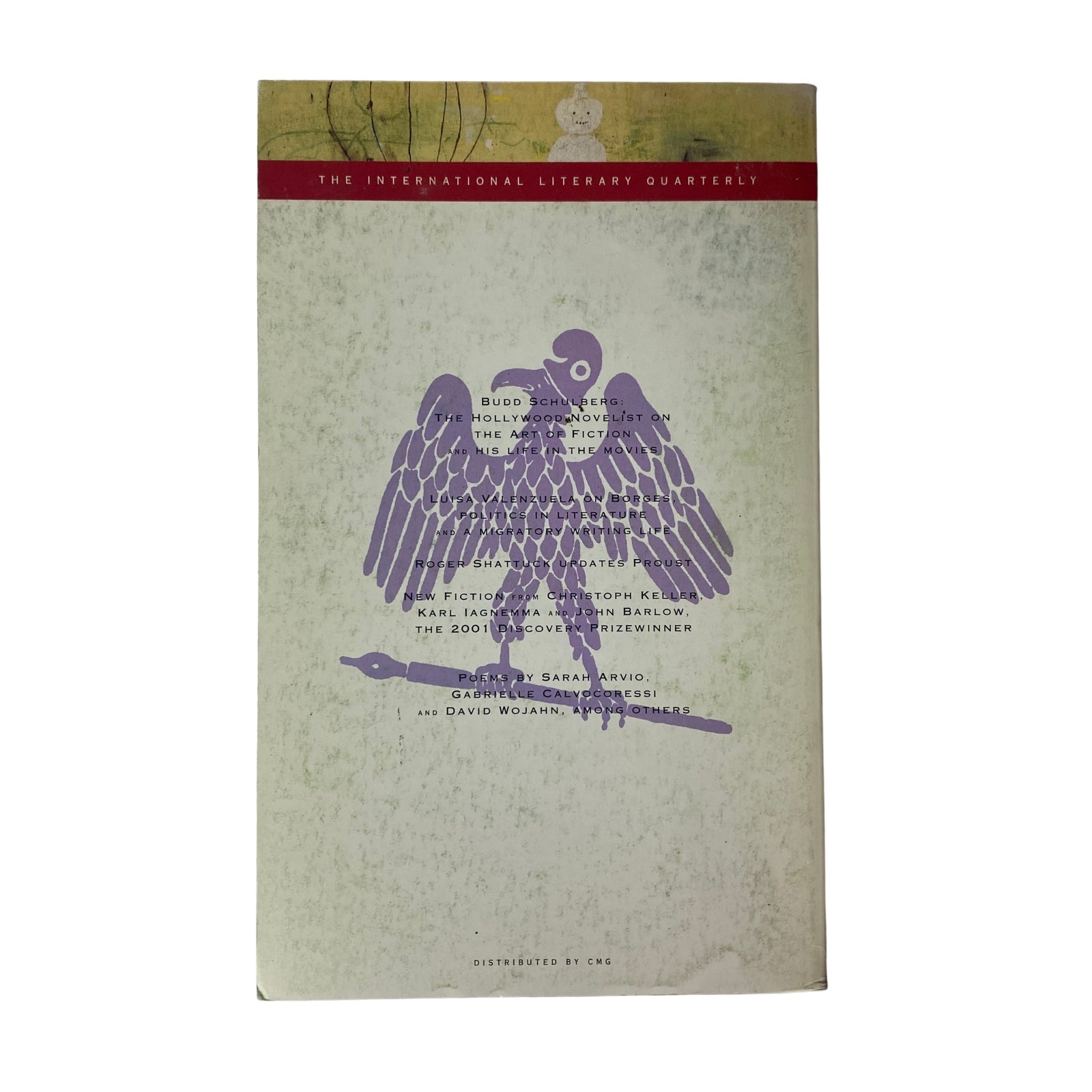 Cover of The Paris Review Magazine Winter 2001 No. 160 featuring a purple illustration of a bird, indicative of the magazine's literary focus and artistic design.