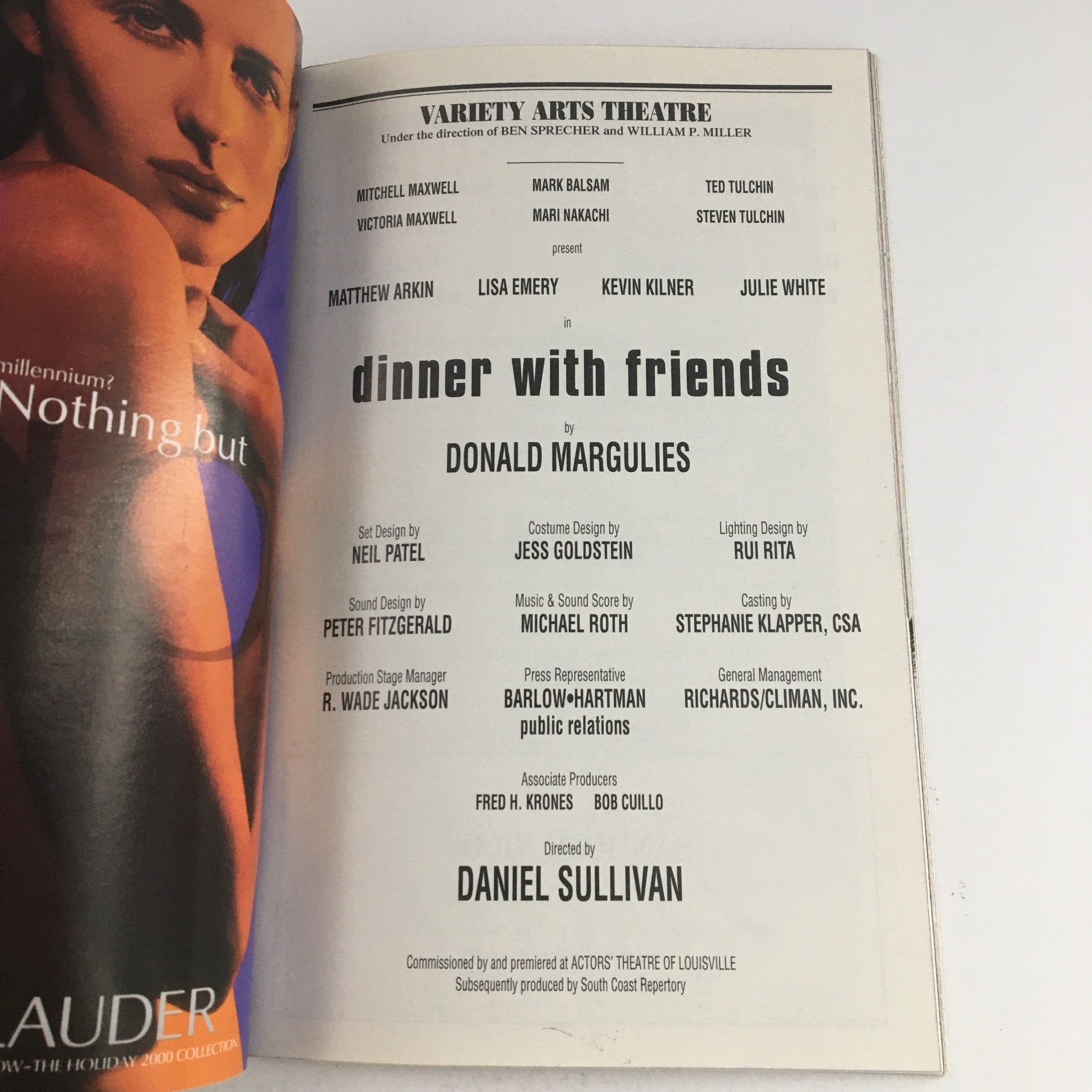 1999 Playbill Variety Arts Theatre Present Dinner w/Friends by Donald Margulies