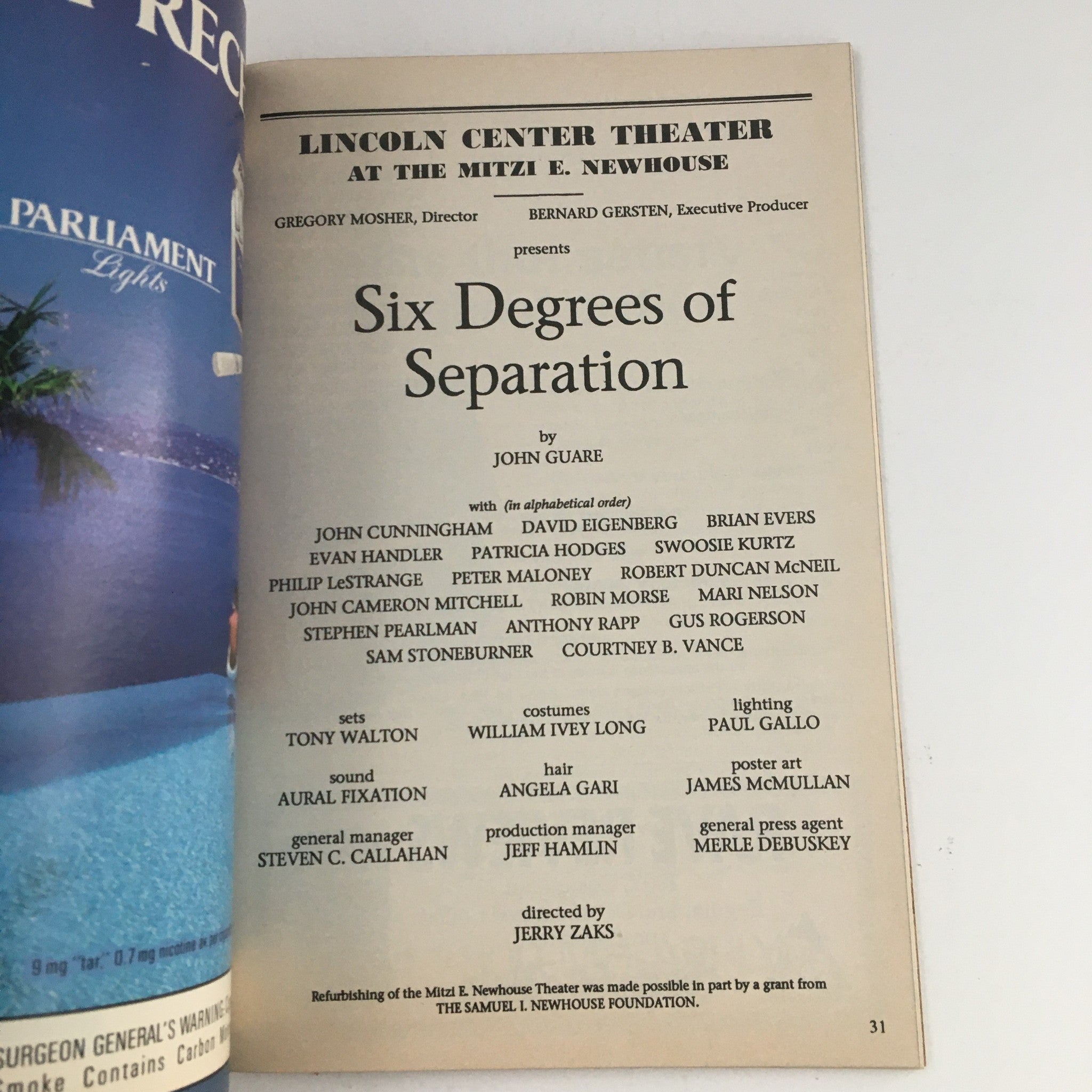 1990 Playbill Lincoln Center Theater Presents Six Degrees of Separation by Guare