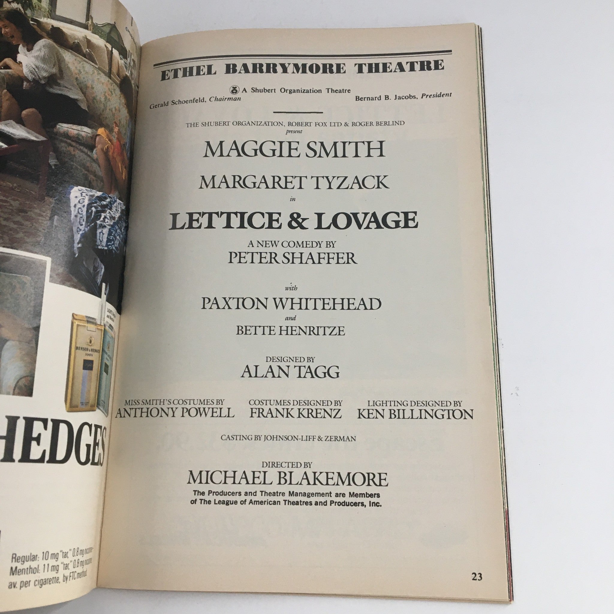 1990 Playbill Ethel Barrymore Theatre Present Maggie Smith in Lettice & Lovage