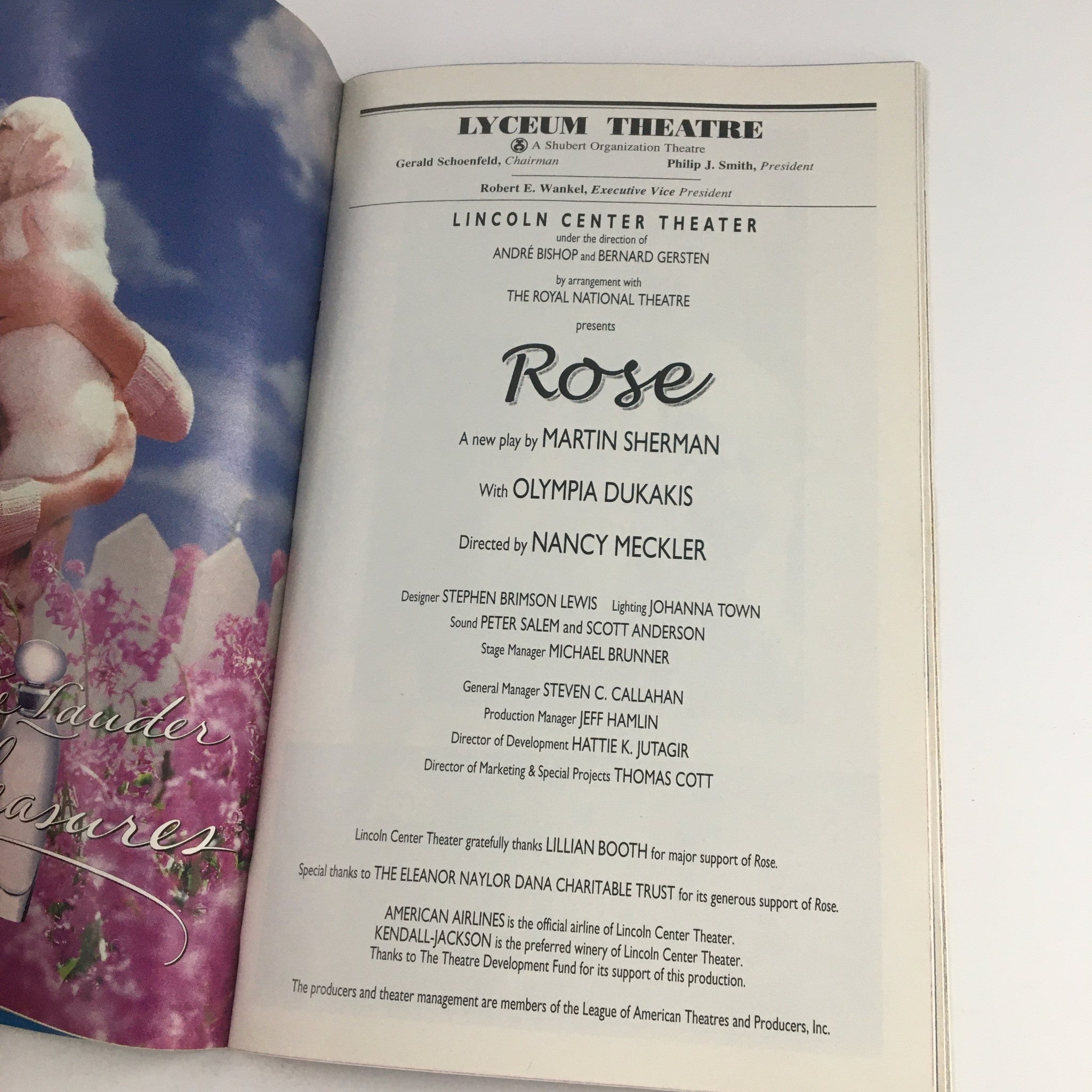 2000 Playbill Lyceum Theatre Present Andre Bishop & Bernard Gersten in Rose