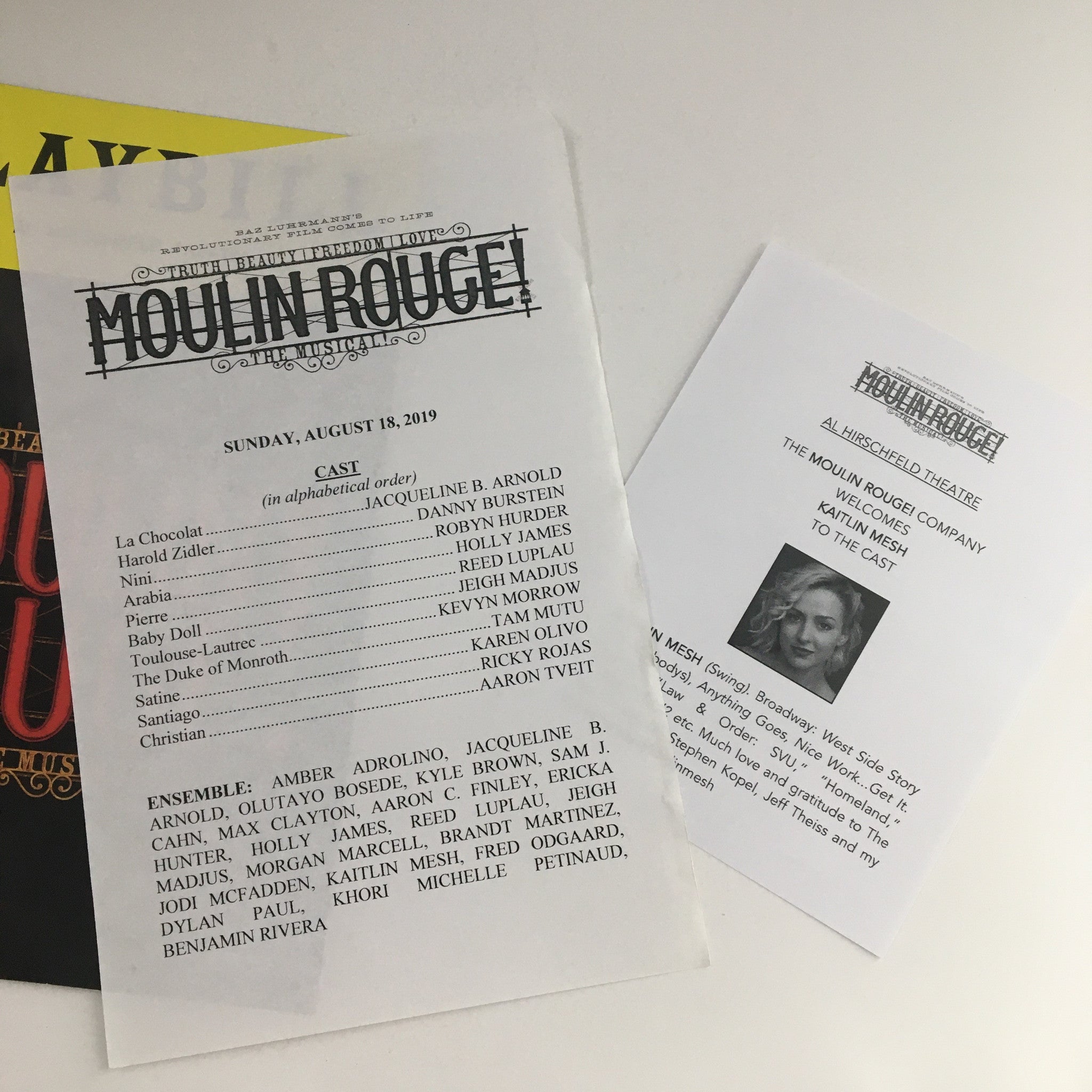 2019 Playbill Al Hirsched Theatre Present Moulin Rouge Directed by Alex Timbers