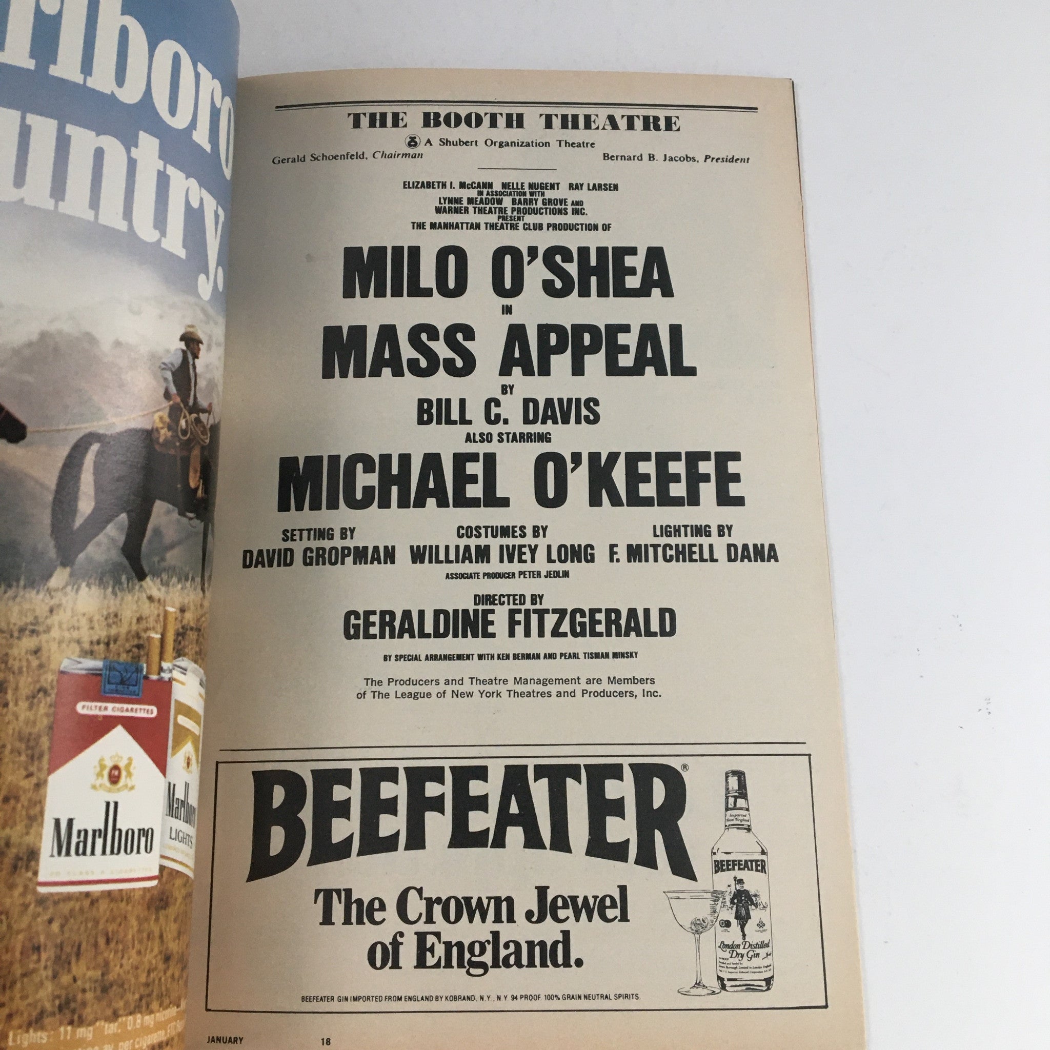 1982 Playbill The Booth Theatre Present Milo O'Shea in Mass Appeal by Bill Davis