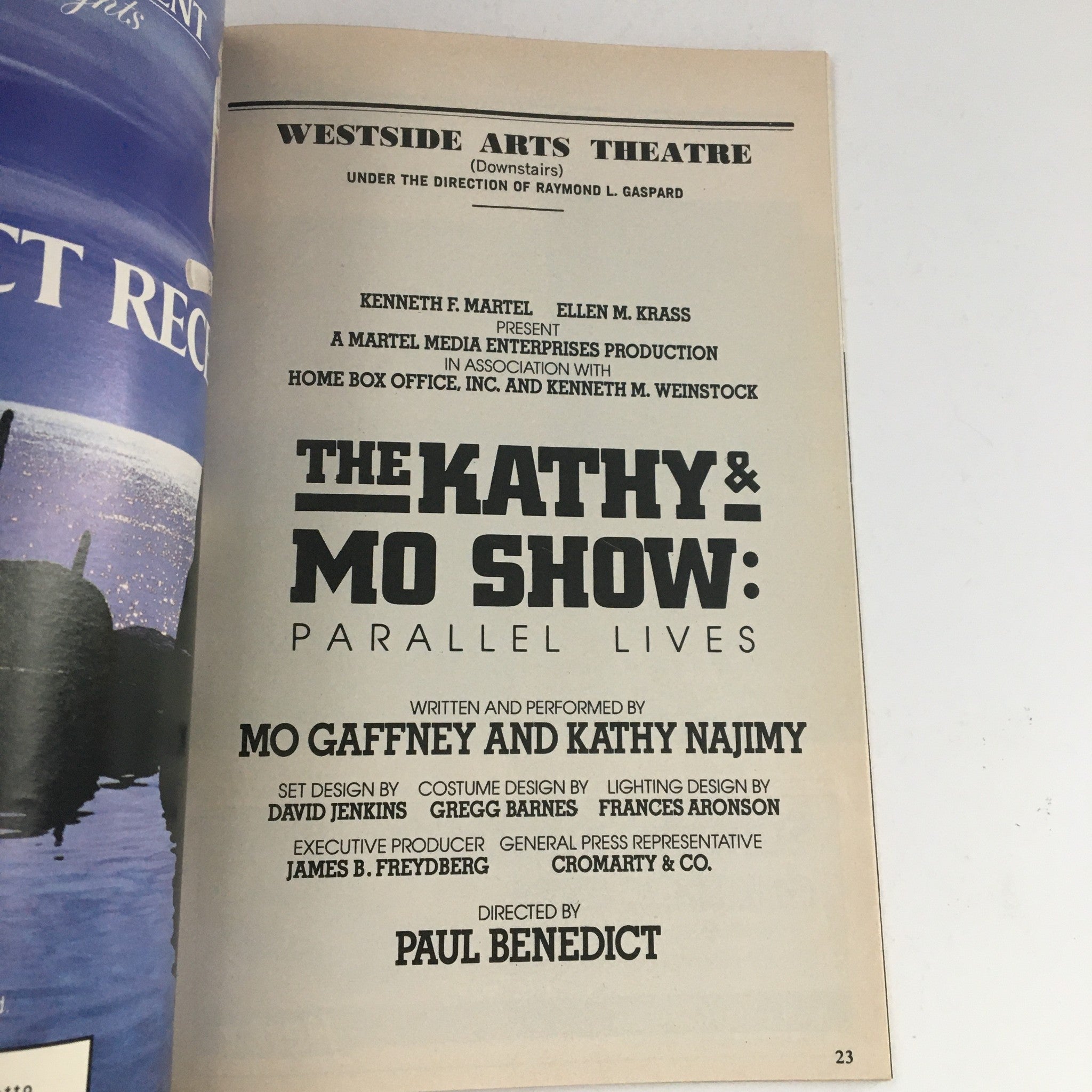 1989 Playbill Westside Arts Theatre Present The Kathy & Mo Show Parallel Lives