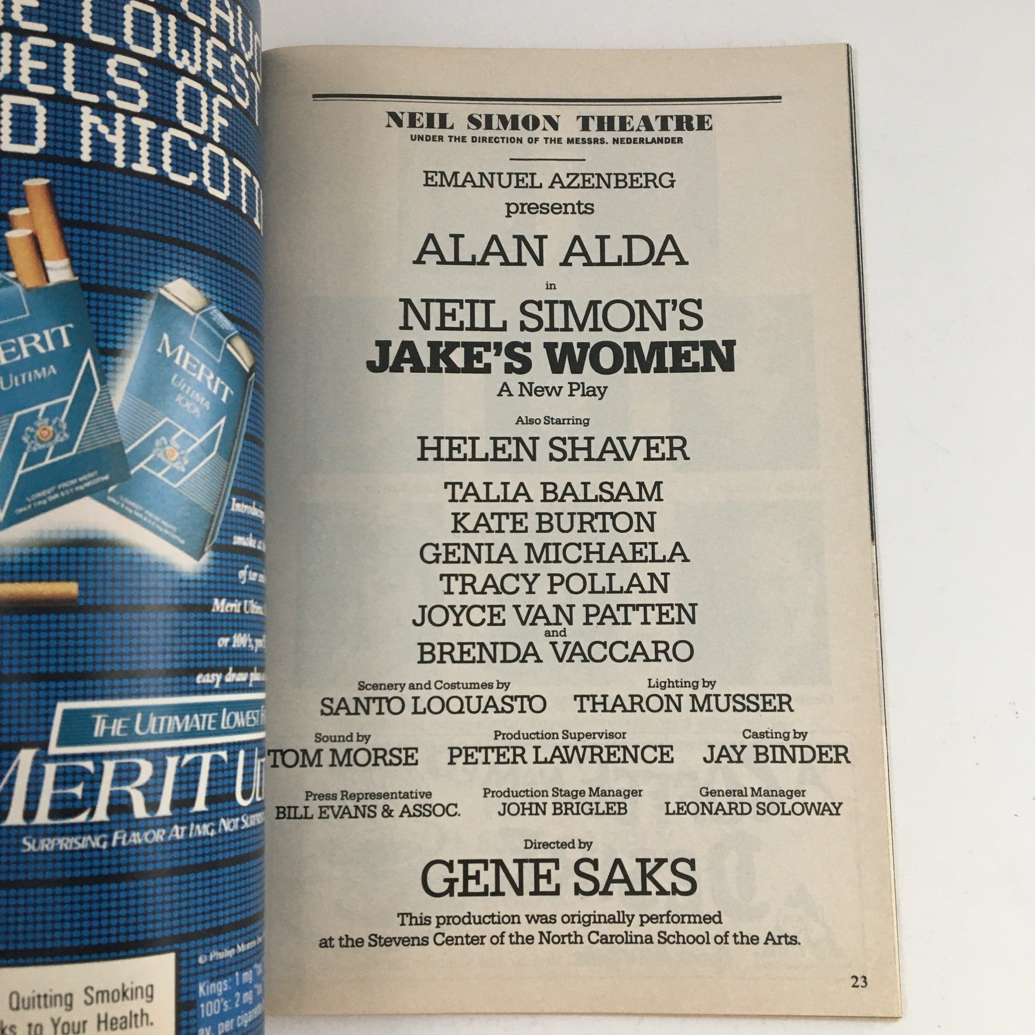 1992 Playbill Neil Simon Theater Presents Alan Alda in Neil Simon's Jake's Women