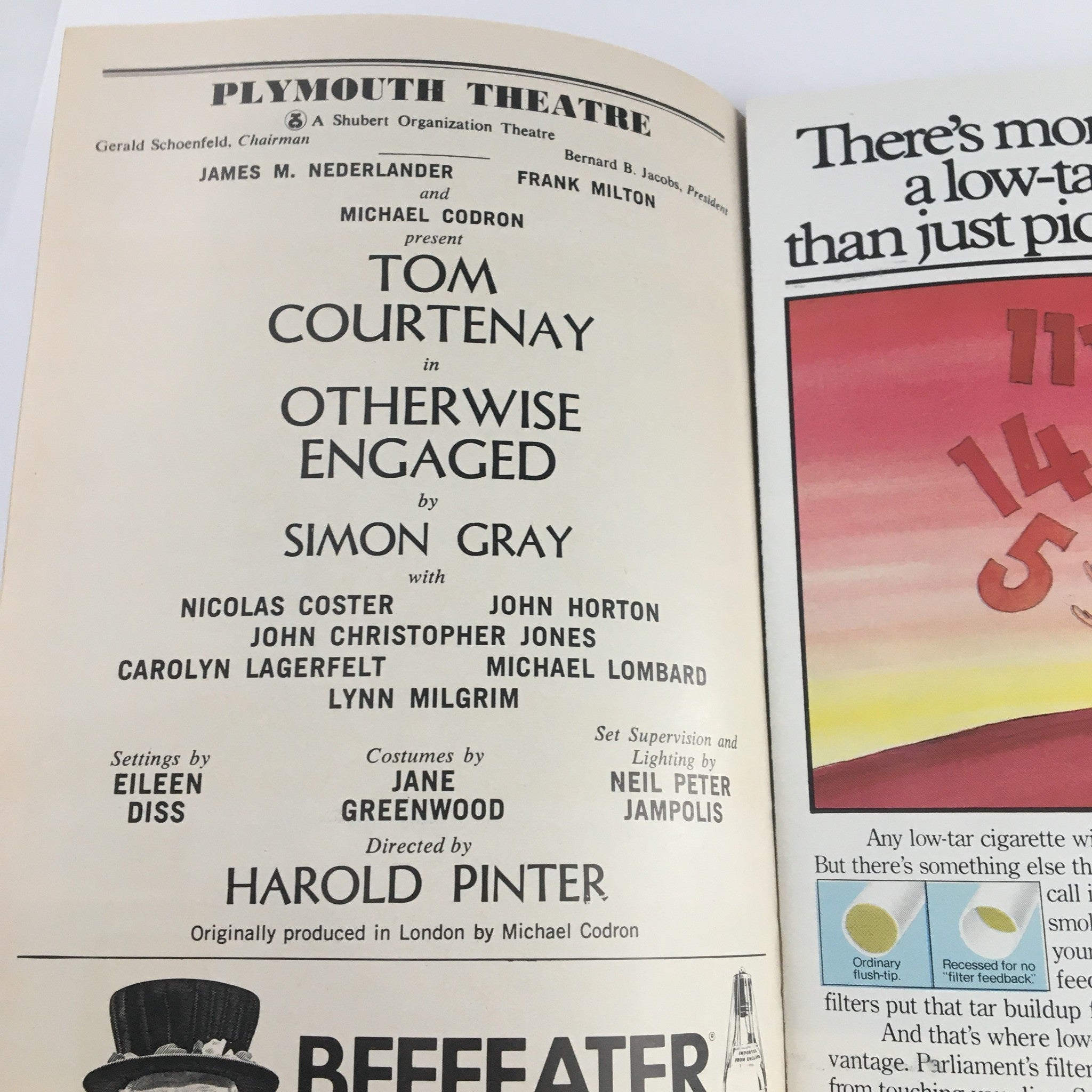 1977 Playbill Plymouth Theatre Present Tom Courtenay in Otherwise Engaged