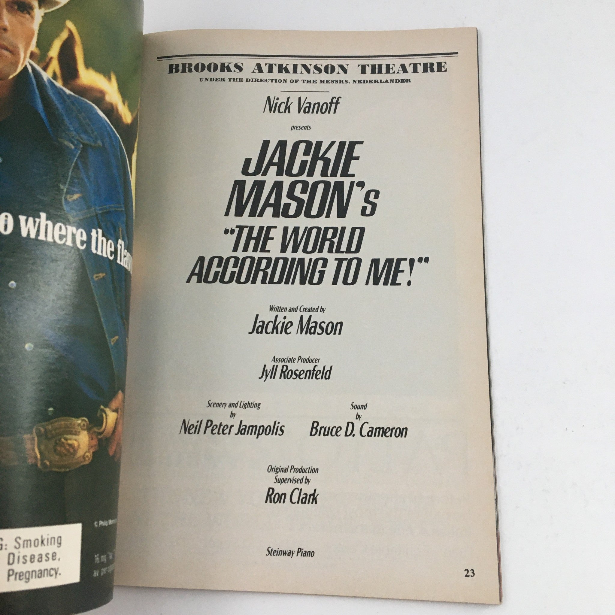 1987 Playbill Brooks Atkinson Theatre Jackie Mason's The World According To Me