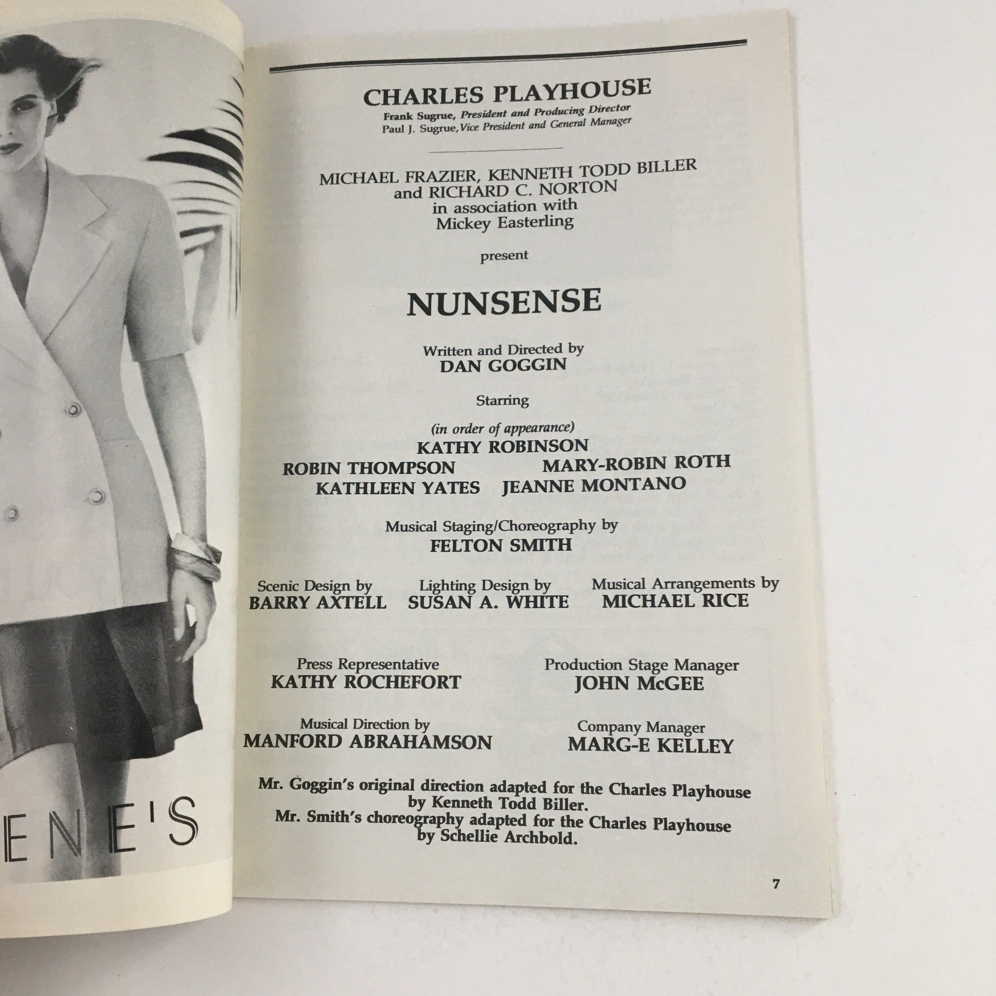 1990 Playbill Charles Playhouse Mickey Easterling Present Nunsense by Dan Goggin