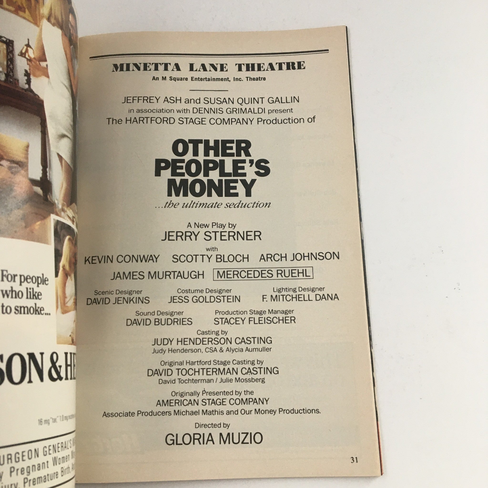 1989 Playbill Minetta Lane Theater Present Other People's Money by Jerry Sterner