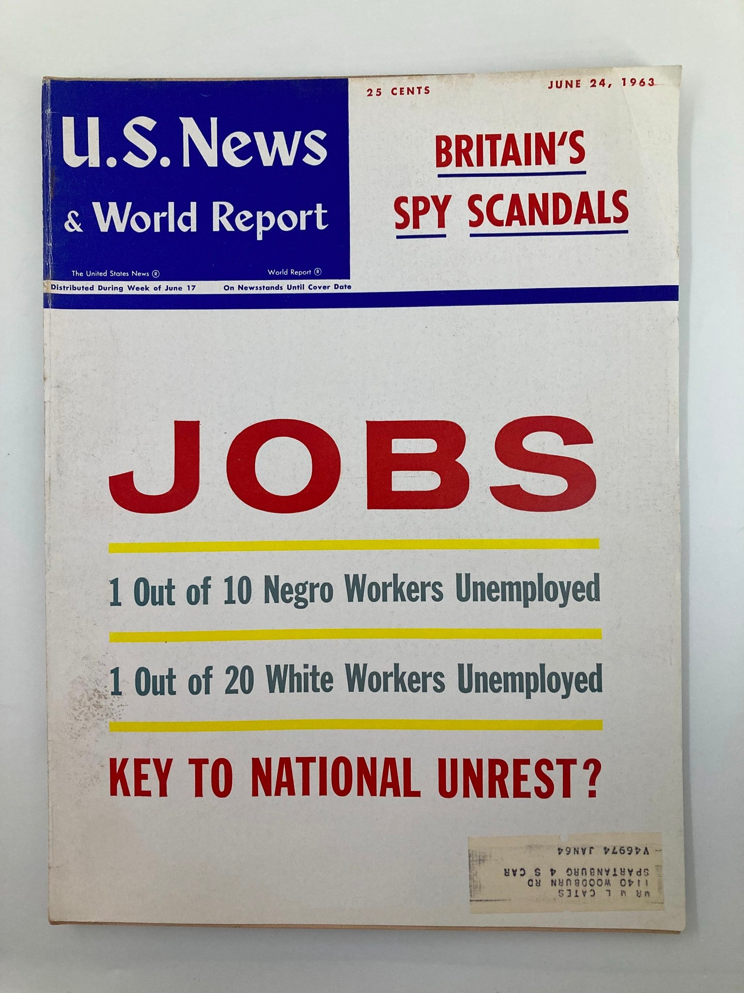 US News & World Report Magazine June 24 1963 Jobs, Key To National Unrest?