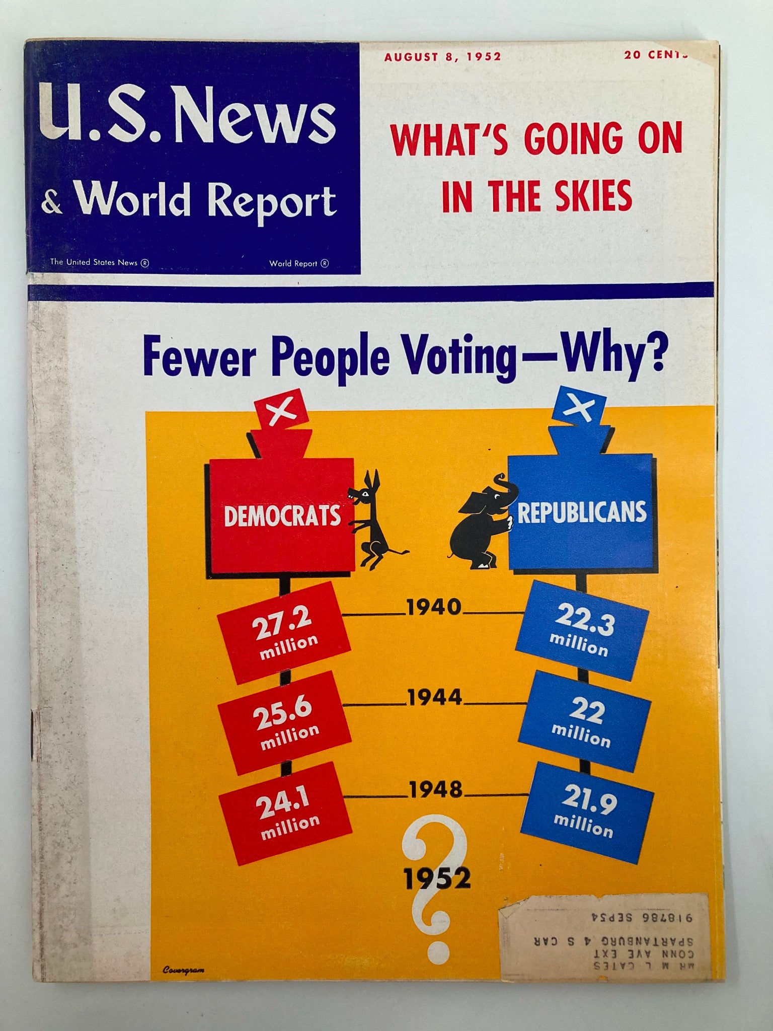 US News & World Report Magazine August 8 1952 Fewer People Voting, Why?