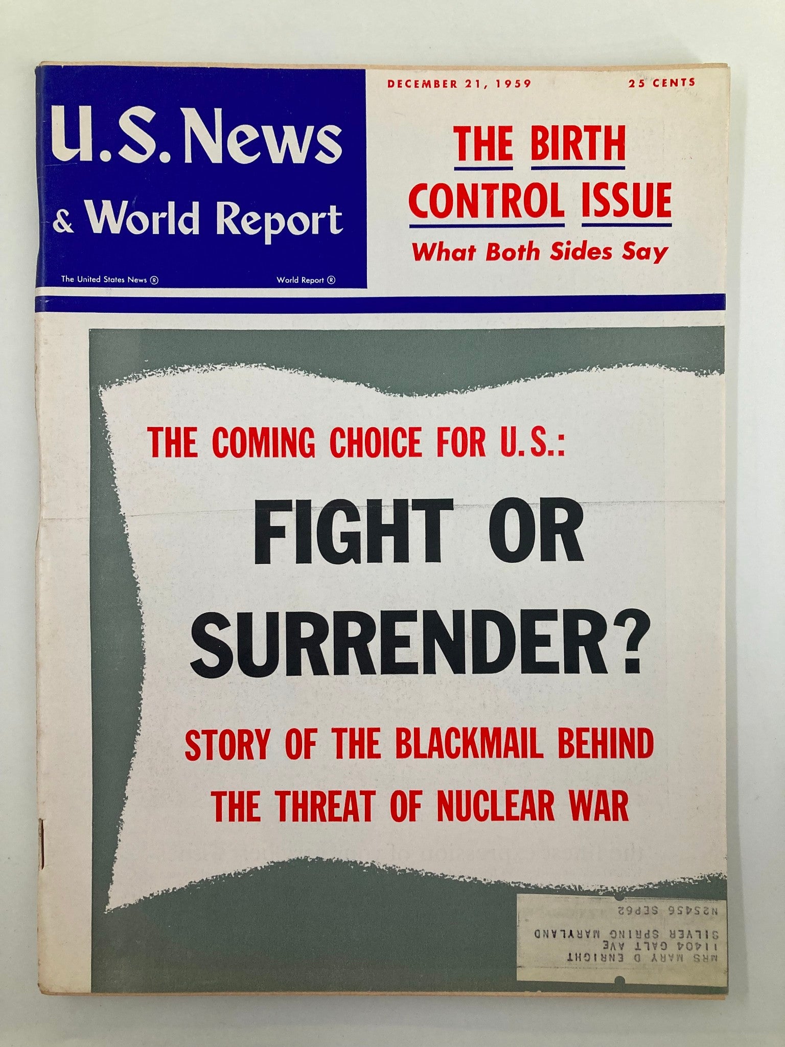 US News & World Report Magazine December 21 1959 The Birth Control Issue