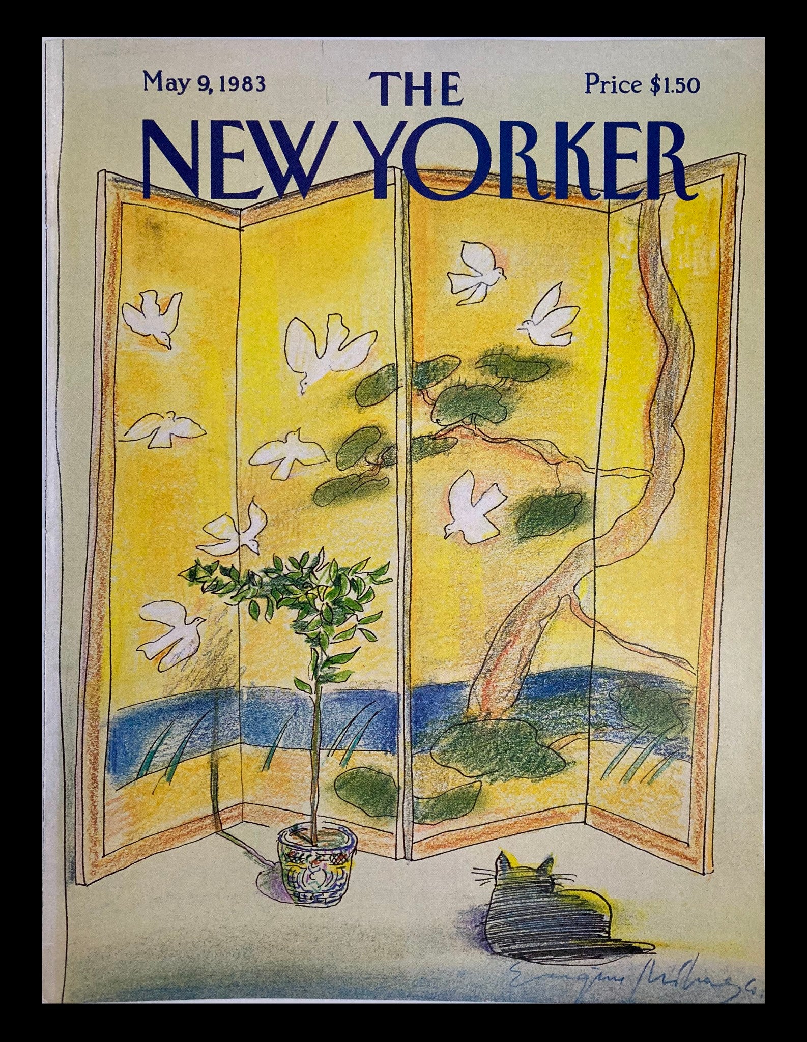 COVER ONLY The New Yorker May 9 1983 Cat and Room Screen by Eugene Mihaesco