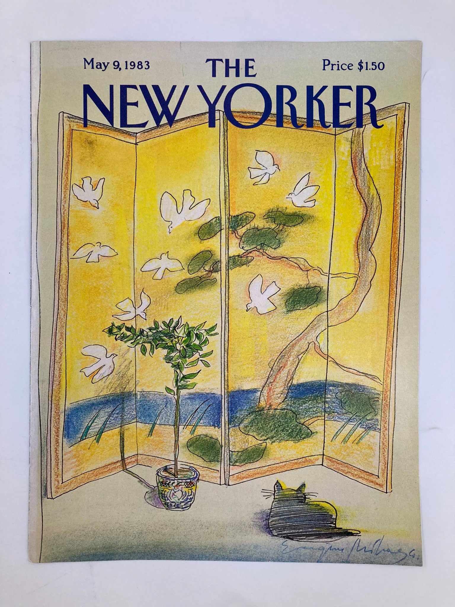 COVER ONLY The New Yorker May 9 1983 Cat and Room Screen by Eugene Mihaesco