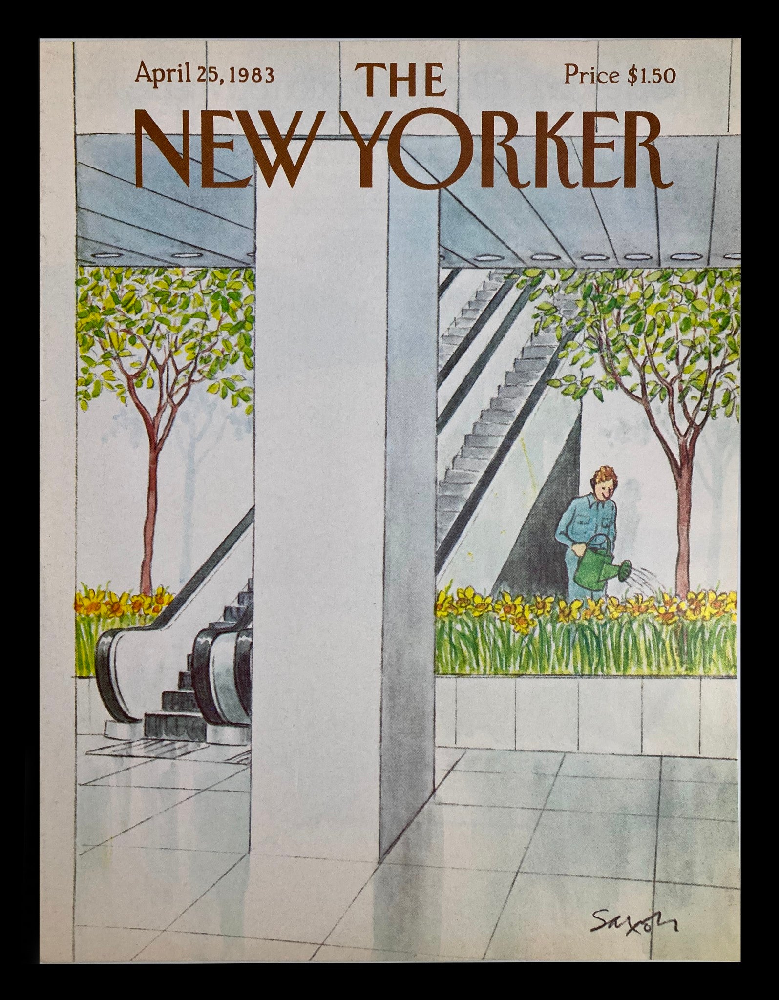 COVER ONLY The New Yorker April 25 1983 Watering Plants by Charles Saxon