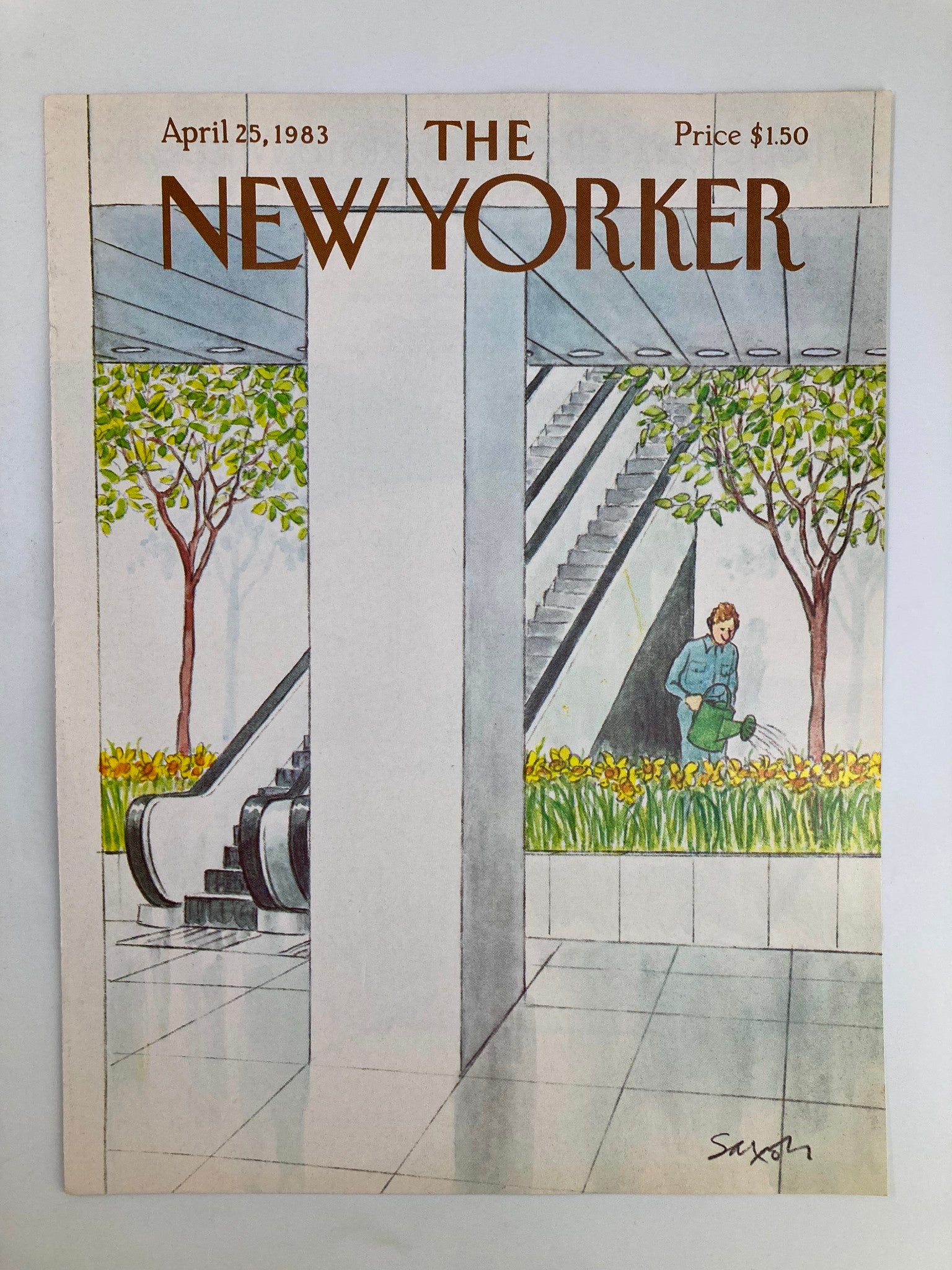 COVER ONLY The New Yorker April 25 1983 Watering Plants by Charles Saxon