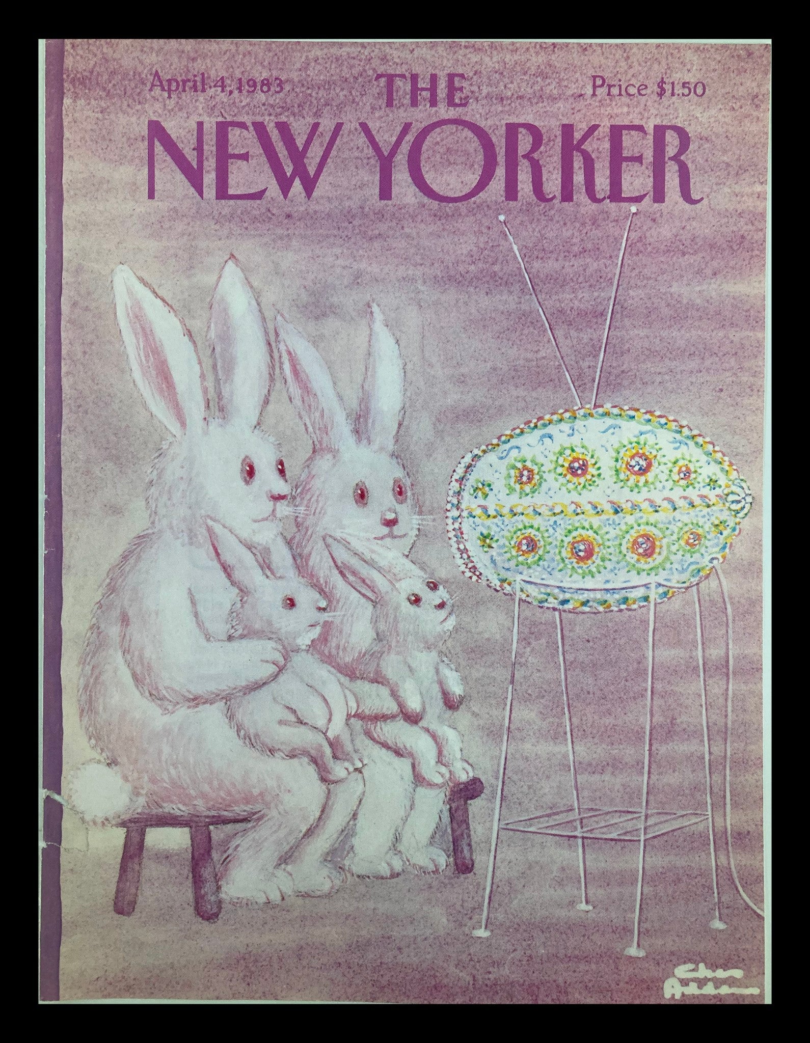 COVER ONLY The New Yorker April 4 1983 Bunny Family by Chas Addams No Label