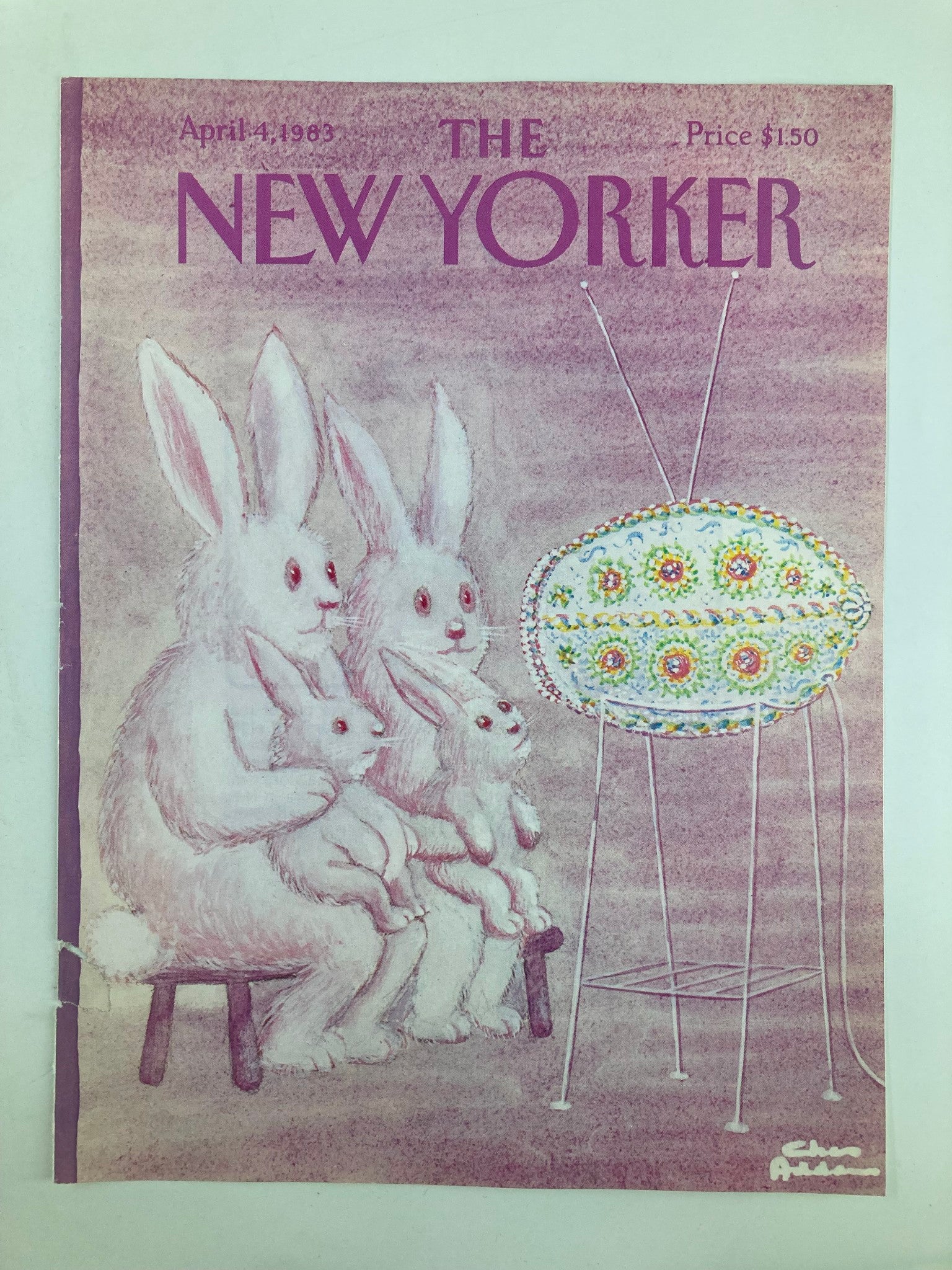 COVER ONLY The New Yorker April 4 1983 Bunny Family by Chas Addams No Label