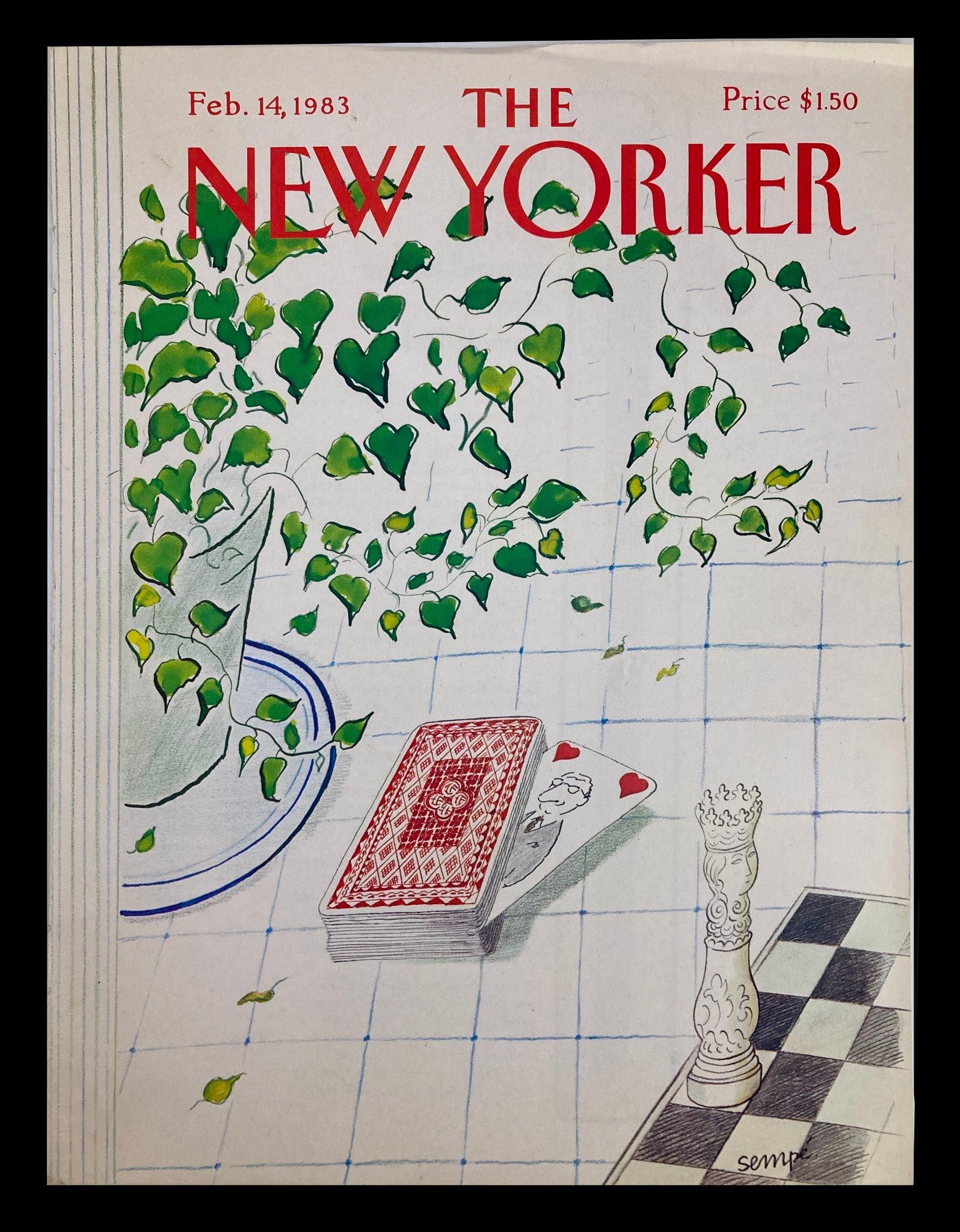 COVER ONLY The New Yorker February 14 1983 Queen of Hearts by Jean-Jacques Sempe