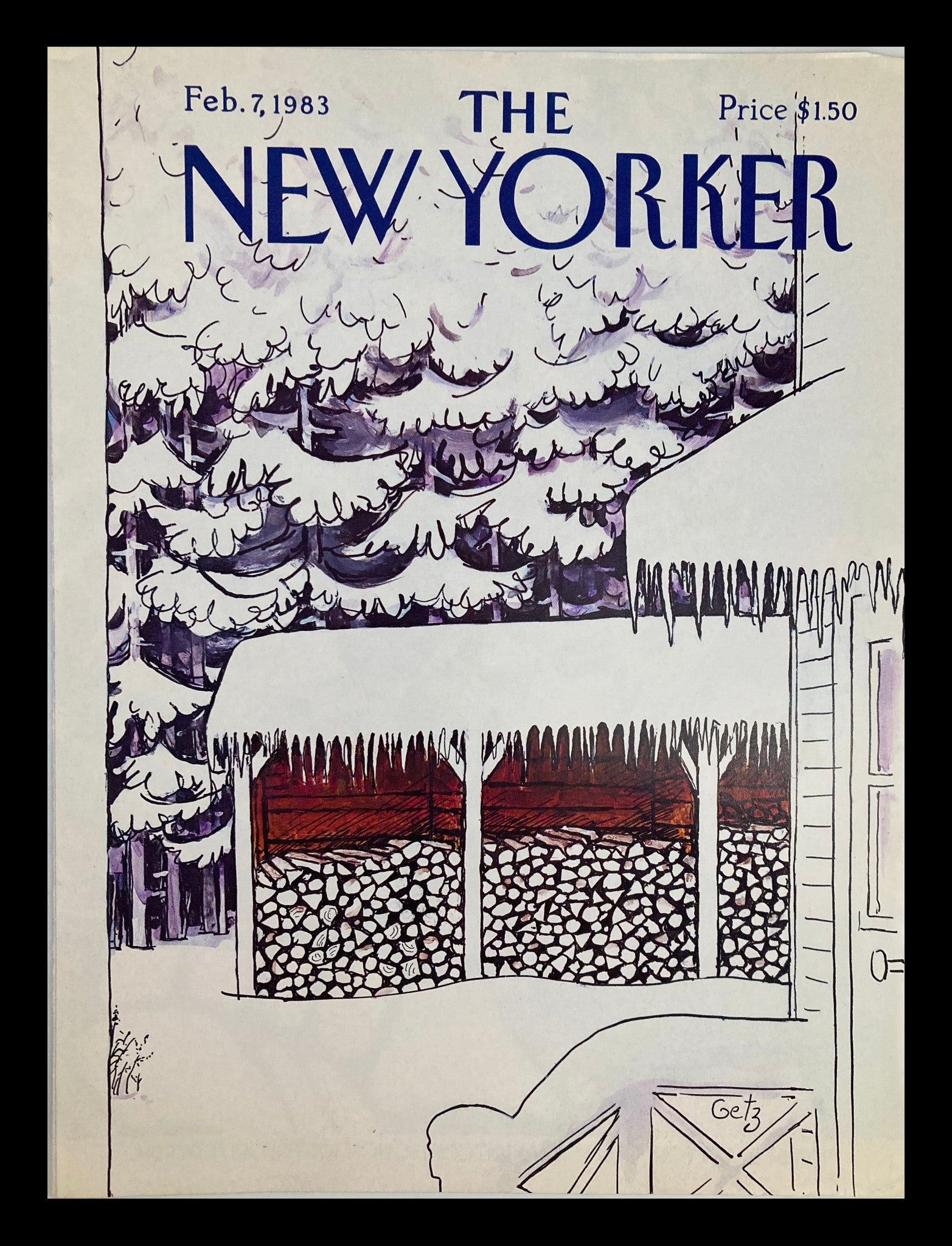 COVER ONLY The New Yorker February 7 1983 Snow Logs by Arthur Getz No Label