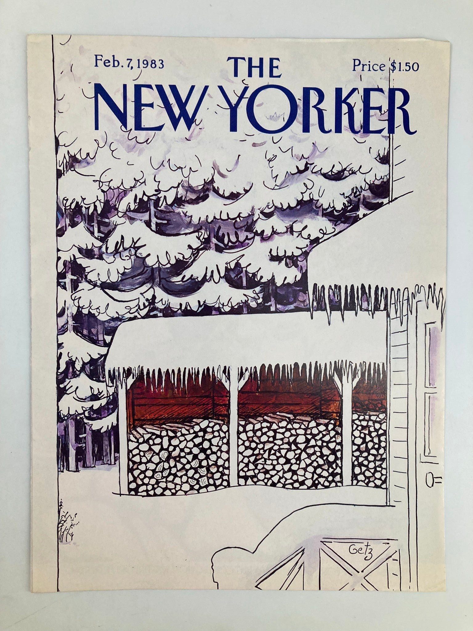 COVER ONLY The New Yorker February 7 1983 Snow Logs by Arthur Getz No Label