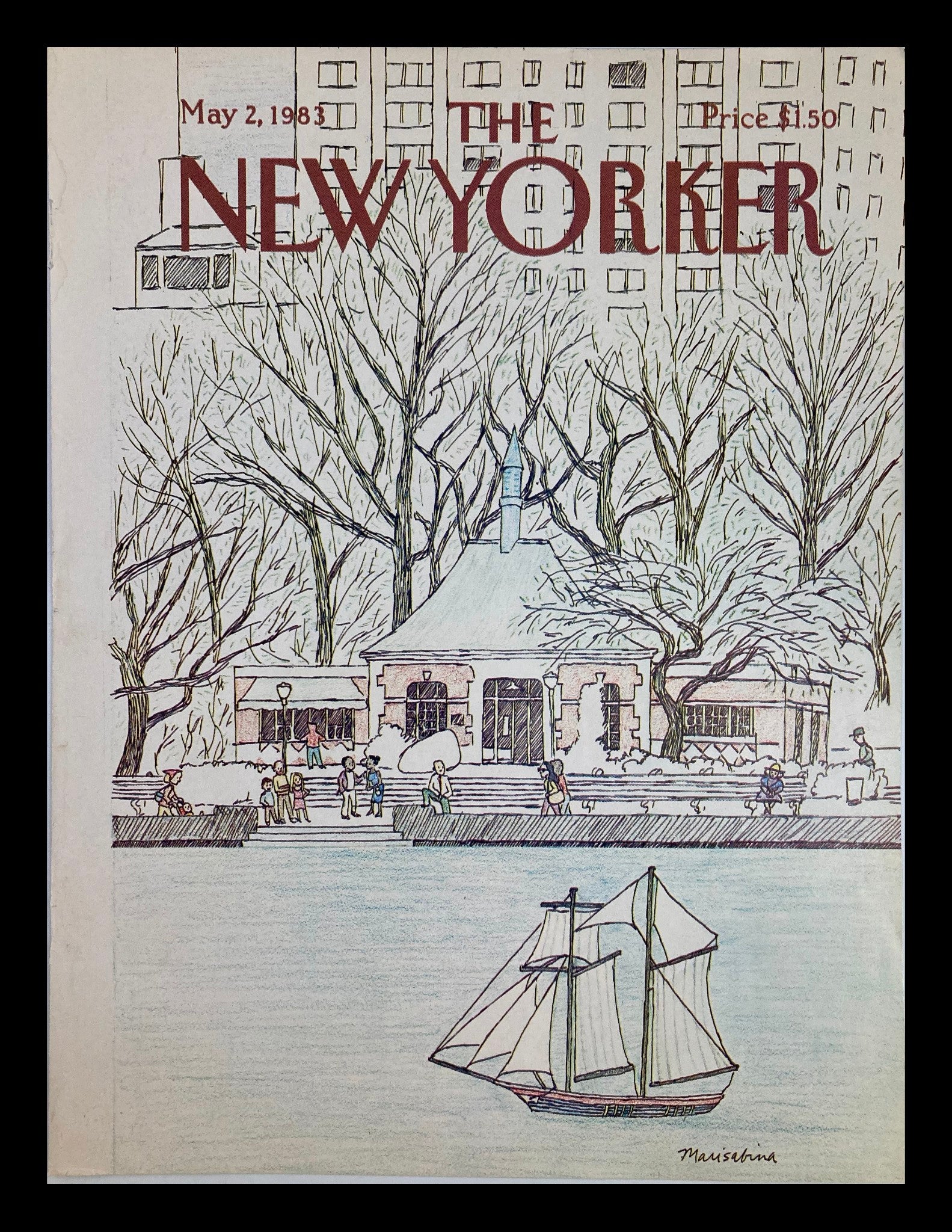 COVER ONLY The New Yorker May 2 1983 Pond Toy Sailboat by Marisabina Russo