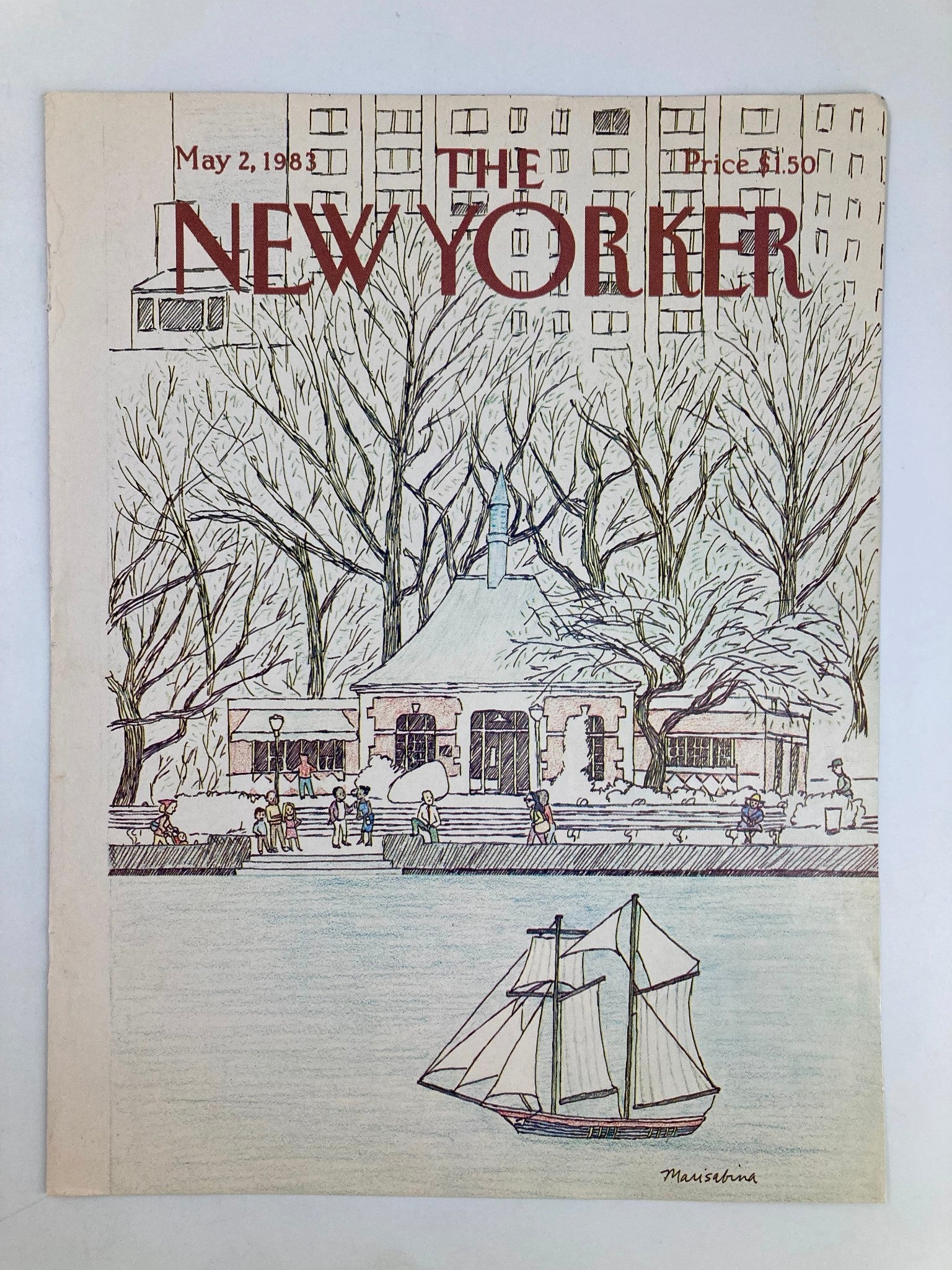 COVER ONLY The New Yorker May 2 1983 Pond Toy Sailboat by Marisabina Russo